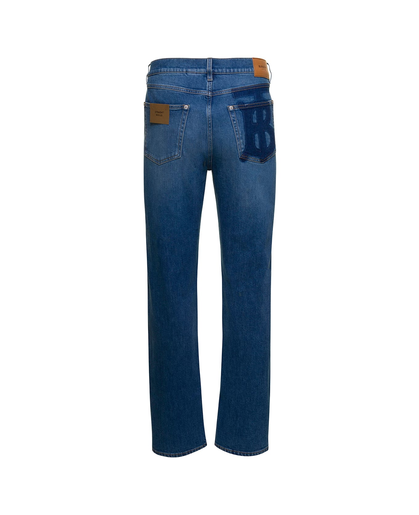 Burberry Blue Jeans With Tb Patch At The Back In Stretch Cotton Denim Man - Blu