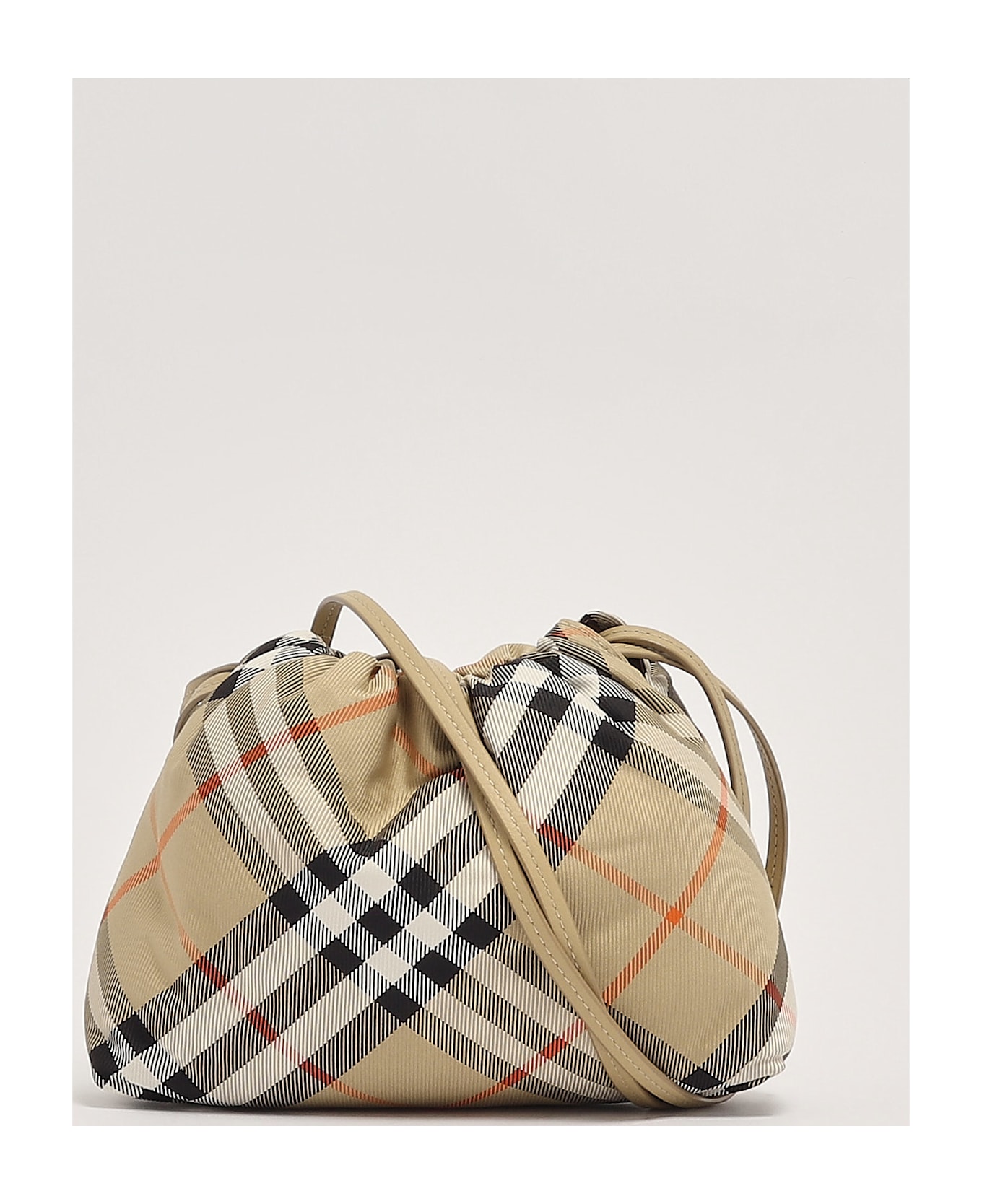 Burberry Drwstrng Pouch Shoulder Bag - CHECK BEIGE