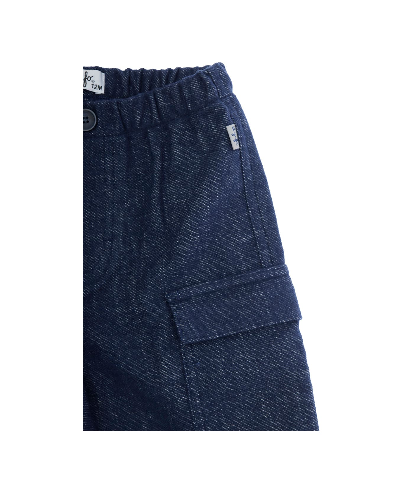 Il Gufo Blue Pants With Elastic Waist And Logo Patch On The Front In Cotton Stretch Baby - Blu
