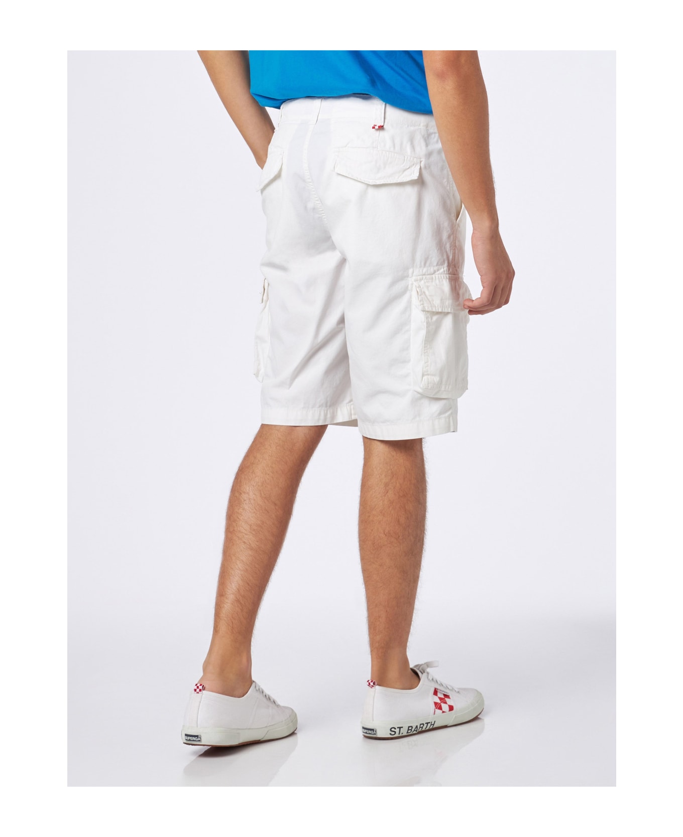 MC2 Saint Barth Man White Cotton Cargo Shorts - WHITE