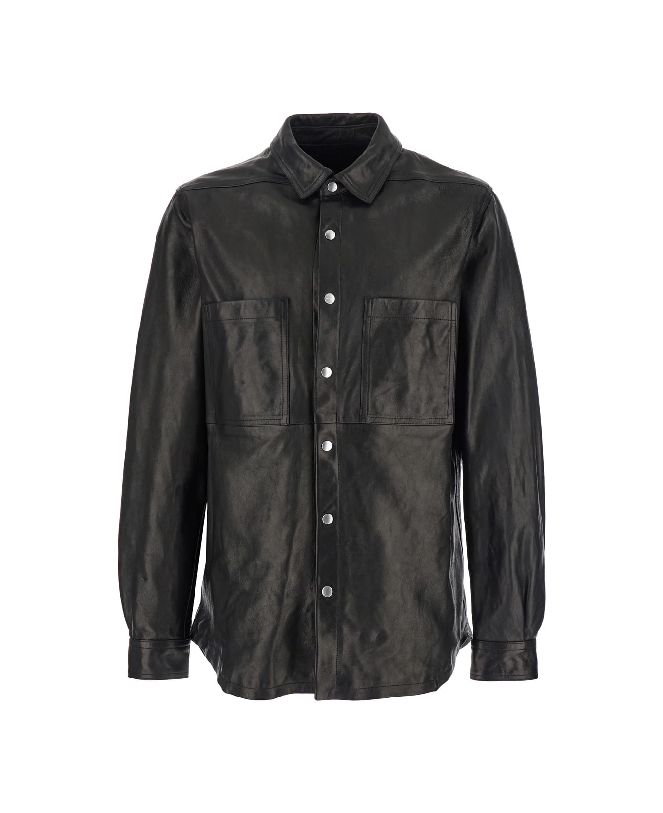 Rick Owens Black Jacket With Classic Collar In Leather Man - Black
