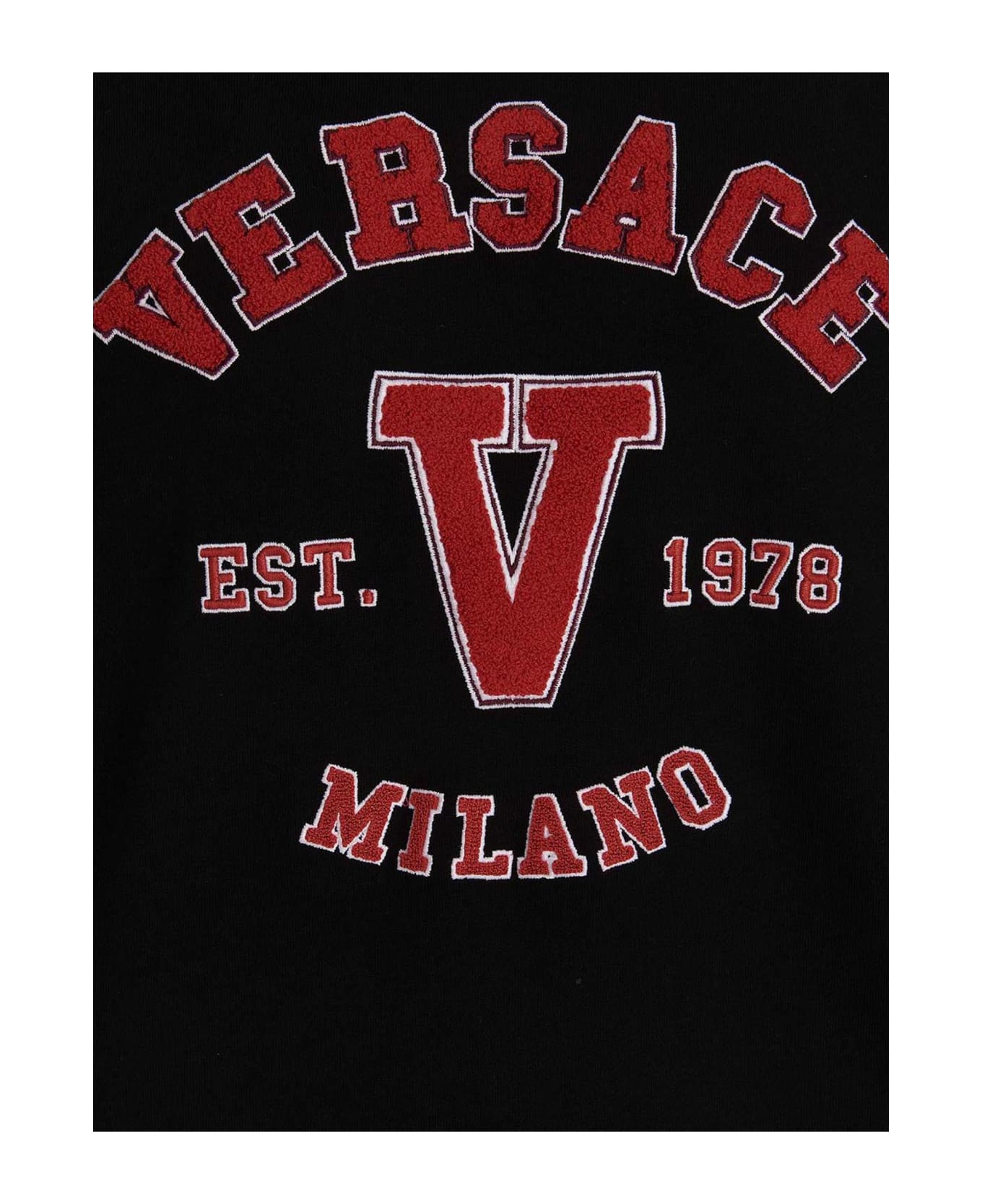 Versace Logo Embroidery Hoodie - Black  
