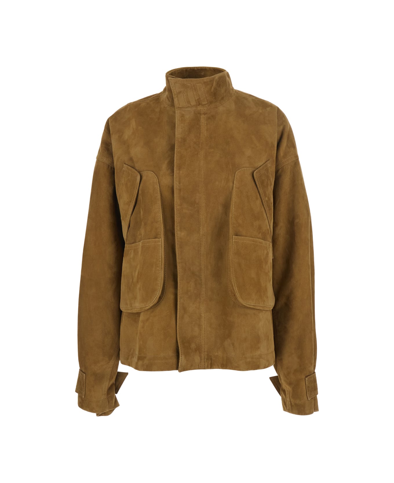 The Attico Beige Jacket With High Neck And Logo Patch On The Rear In Suede Woman - Beige