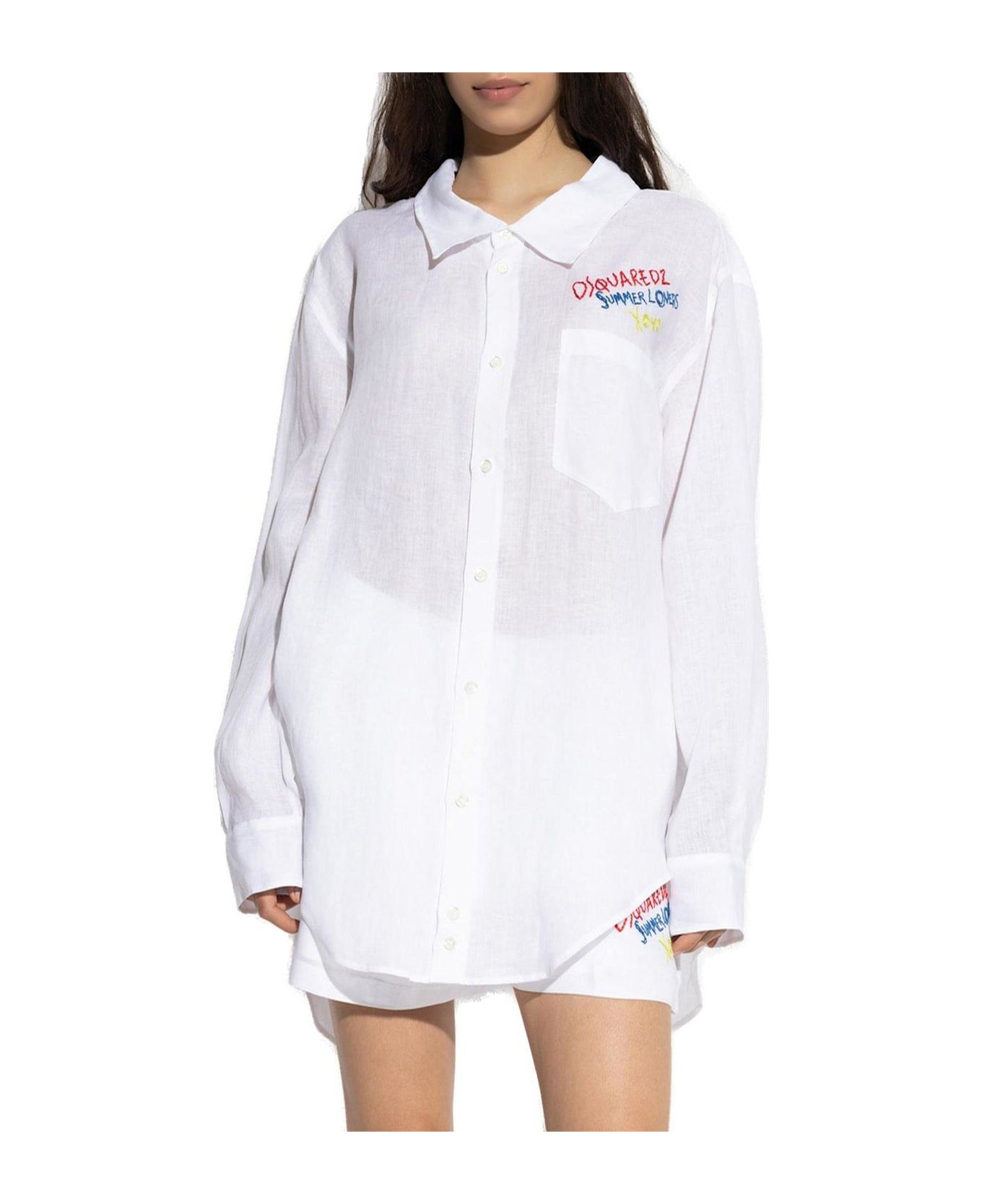 Dsquared2 Summer Lovers Embroidered Oversized Shirt - White