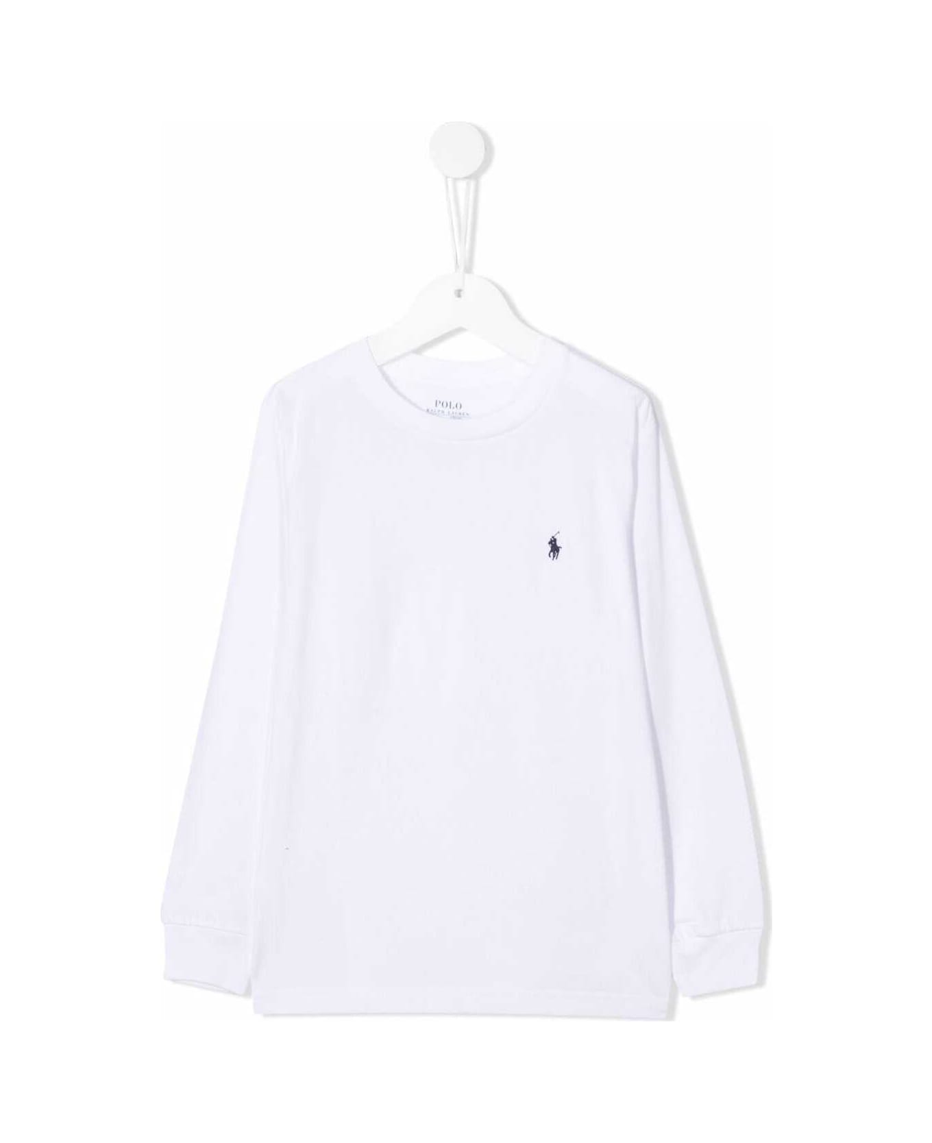 Polo Ralph Lauren Long-sleeved White Cotton T-shirt With Logo Polo Ralph Lauren Kids Boy - White