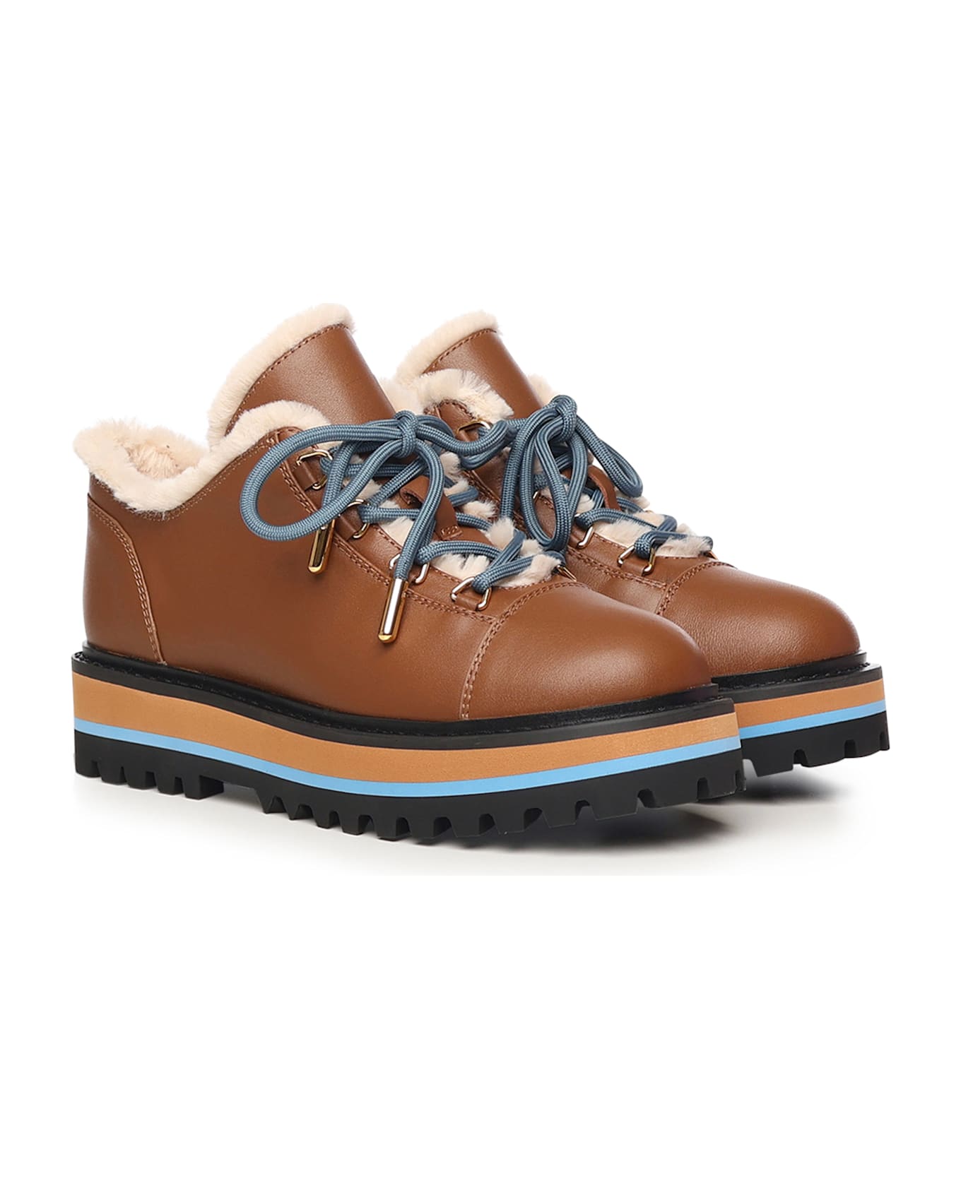 Coccinelle Leather And Faux Fur Desert Boot - Cognac/Natural