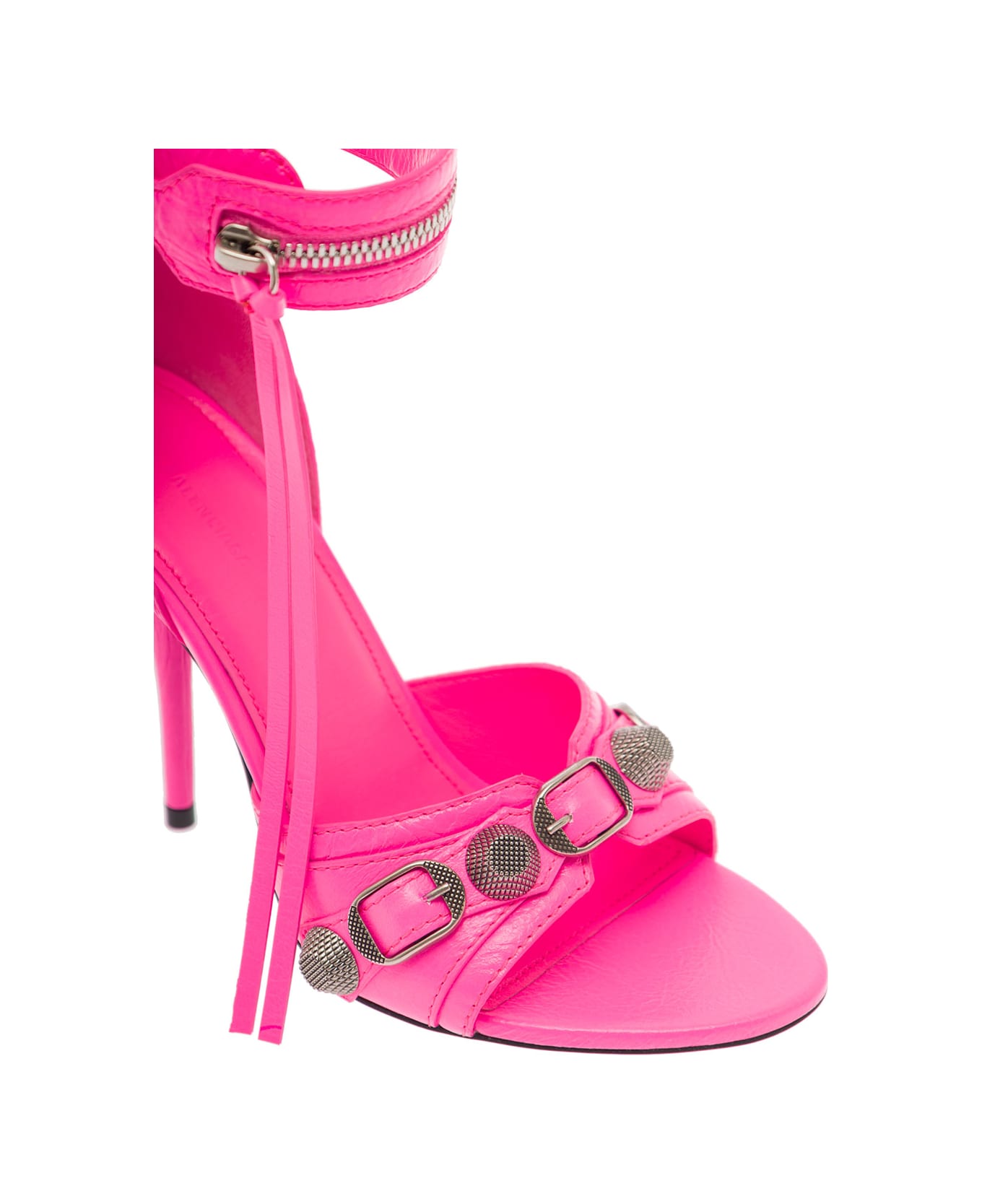Balenciaga 'cagole' Fucsia Sandals With Studs And Ankle In Leather Woman - Pink