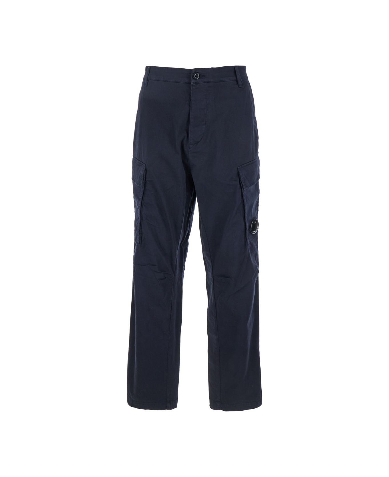 C.P. Company Blue Pants With Cargo Pockets And Lens Motif On The Leg In Cotton Man - Blu