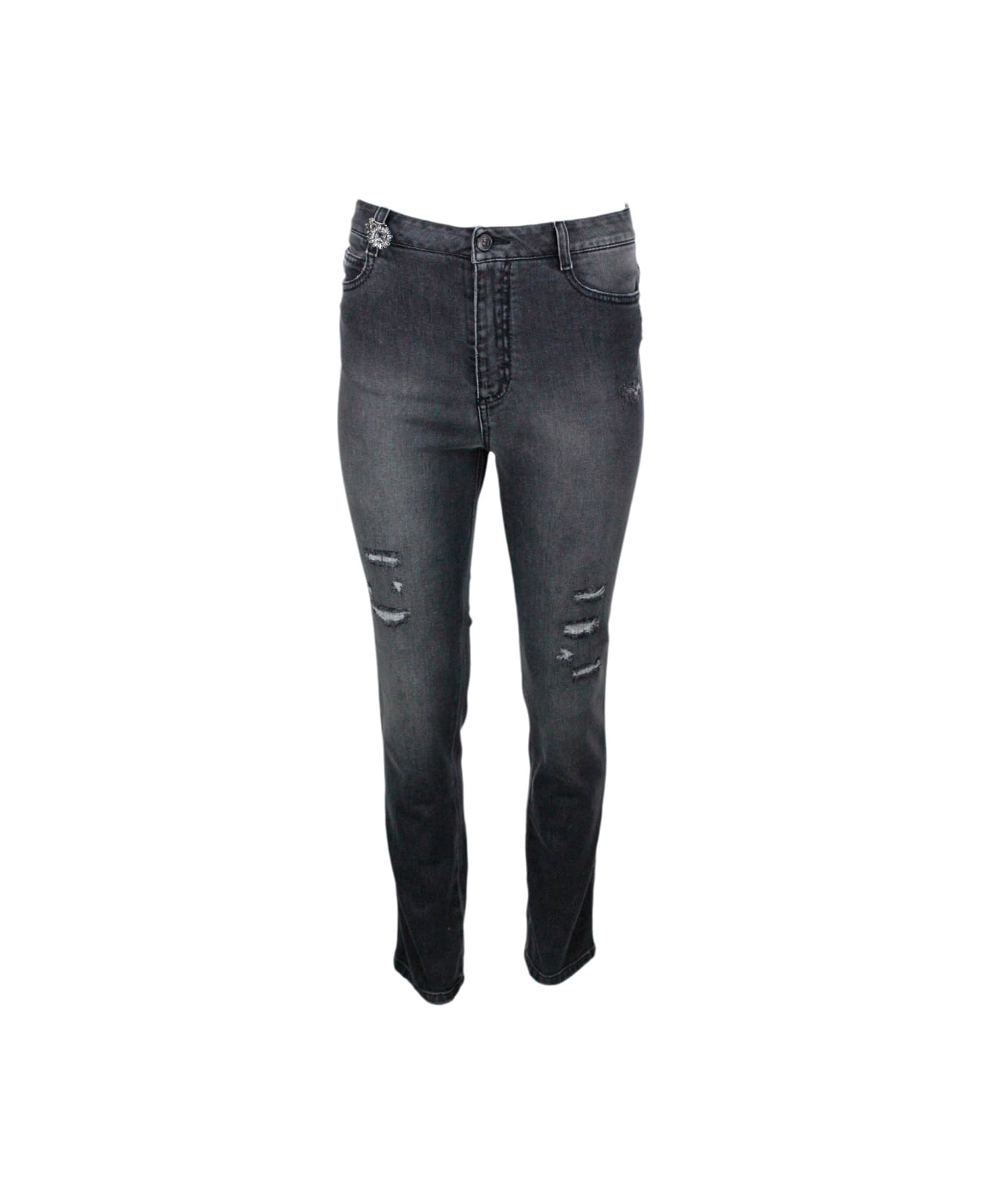 Ermanno Scervino High-waisted Stretch Denim Jeans With Fake Tears - Black