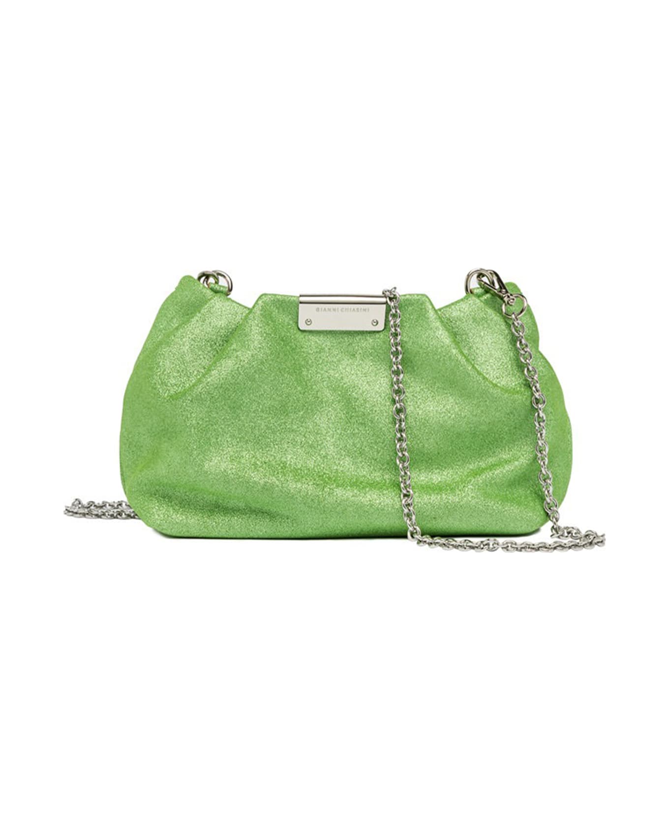 Gianni Chiarini Green Glitter Pearl Clutch Bag With Curled Effect - ACERBO