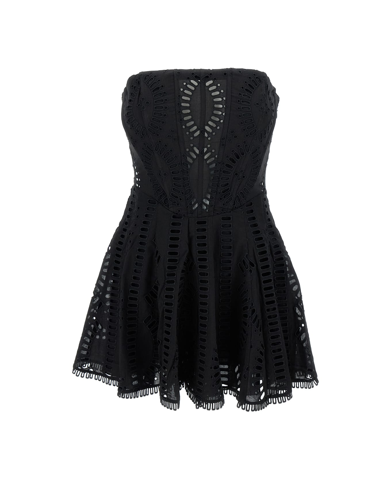Charo Ruiz 'zannick' Mini Black Dress With Flower Lace Embroidery Woman - Black ワンピース＆ドレス