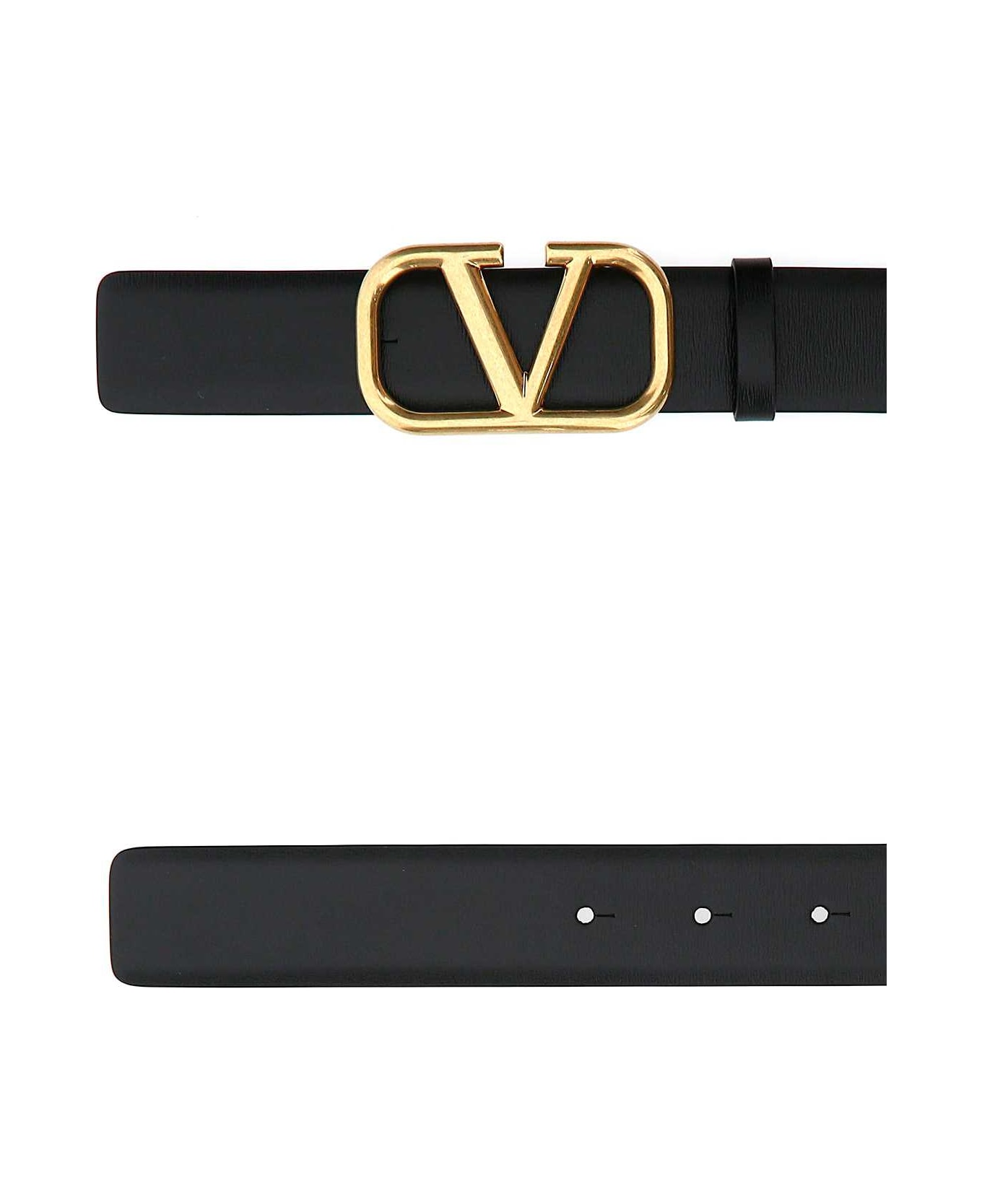 Valentino Garavani Black Leather Vlogo Belt - NERO