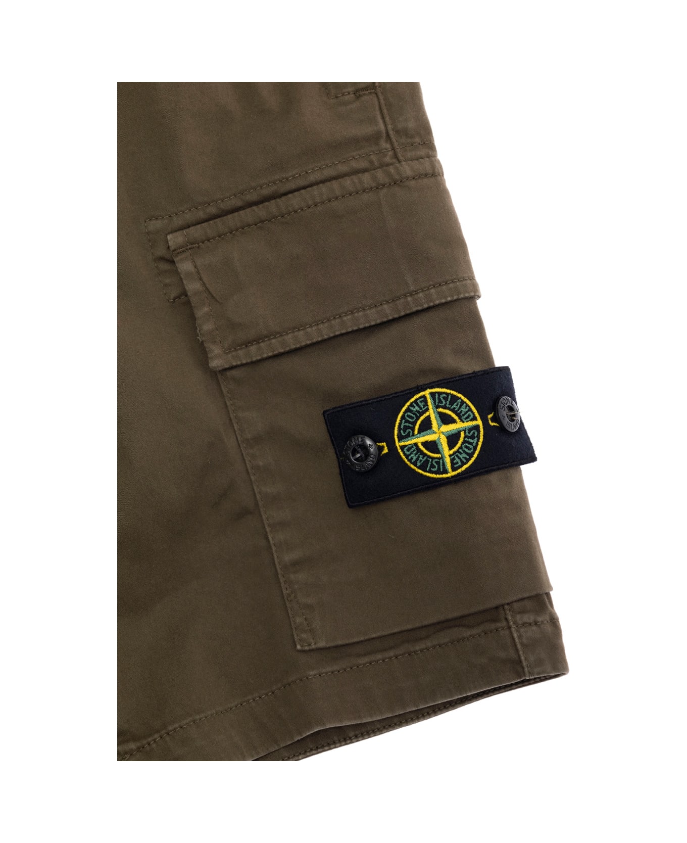 Stone Island Junior Green Bermuda Pants With Elastic Waist And Logo Patch On The Front In Cotton Stretch Boy - Green ボトムス