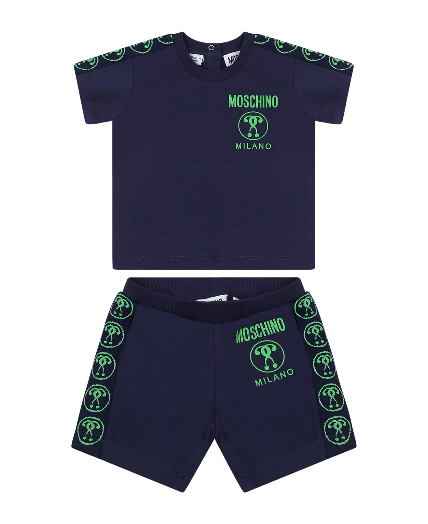 Moschino Blue Suit For Baby Boy With Logo - Blue ボトムス
