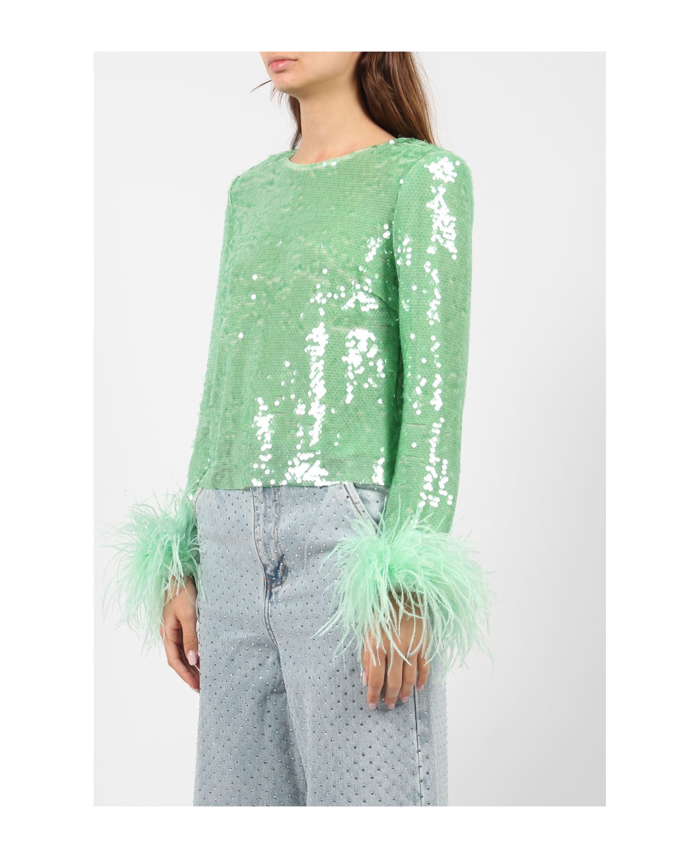 self-portrait Mint Sequin Feather Top - Green トップス
