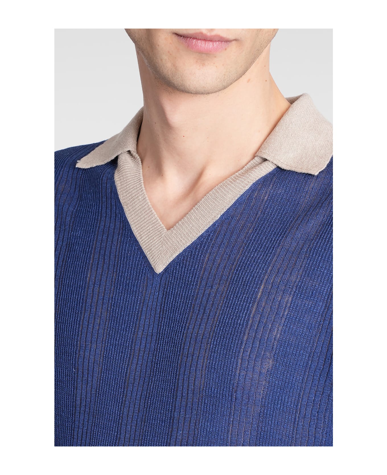 Ballantyne Polo In Blue Linen - blue