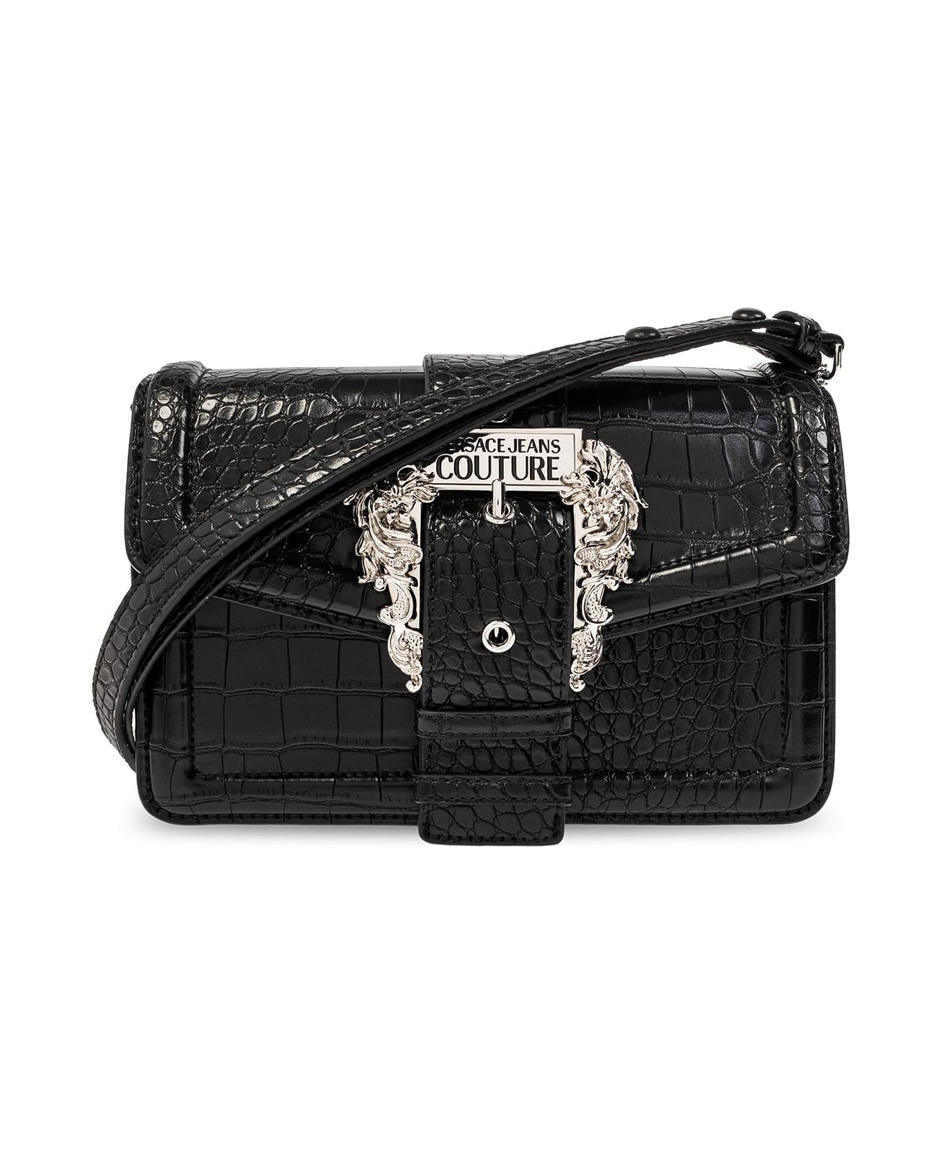 Versace Jeans Couture Baroque Buckle Crocodile Bag - Black