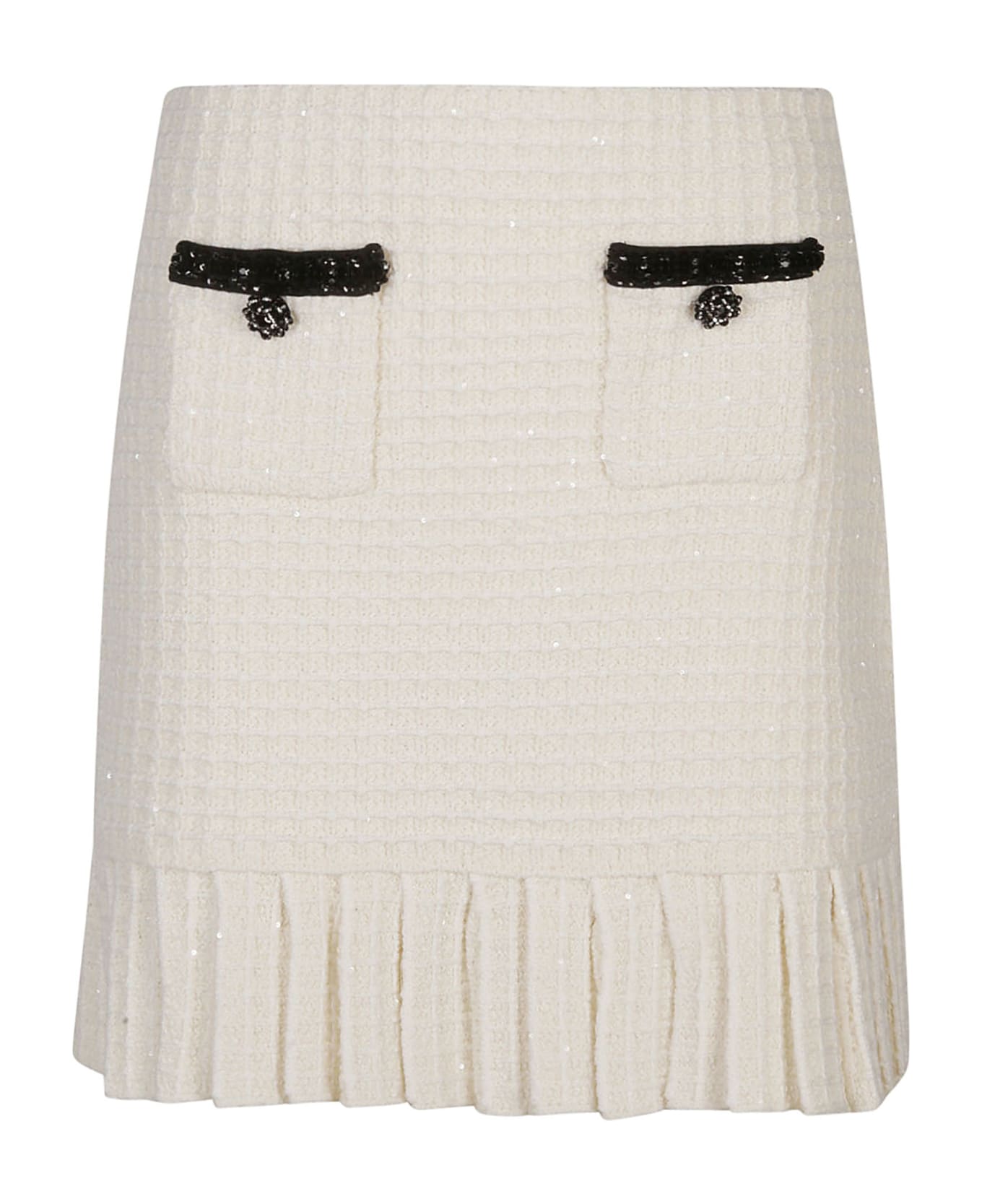 self-portrait Textured Knit Mini Skirt - Cream スカート