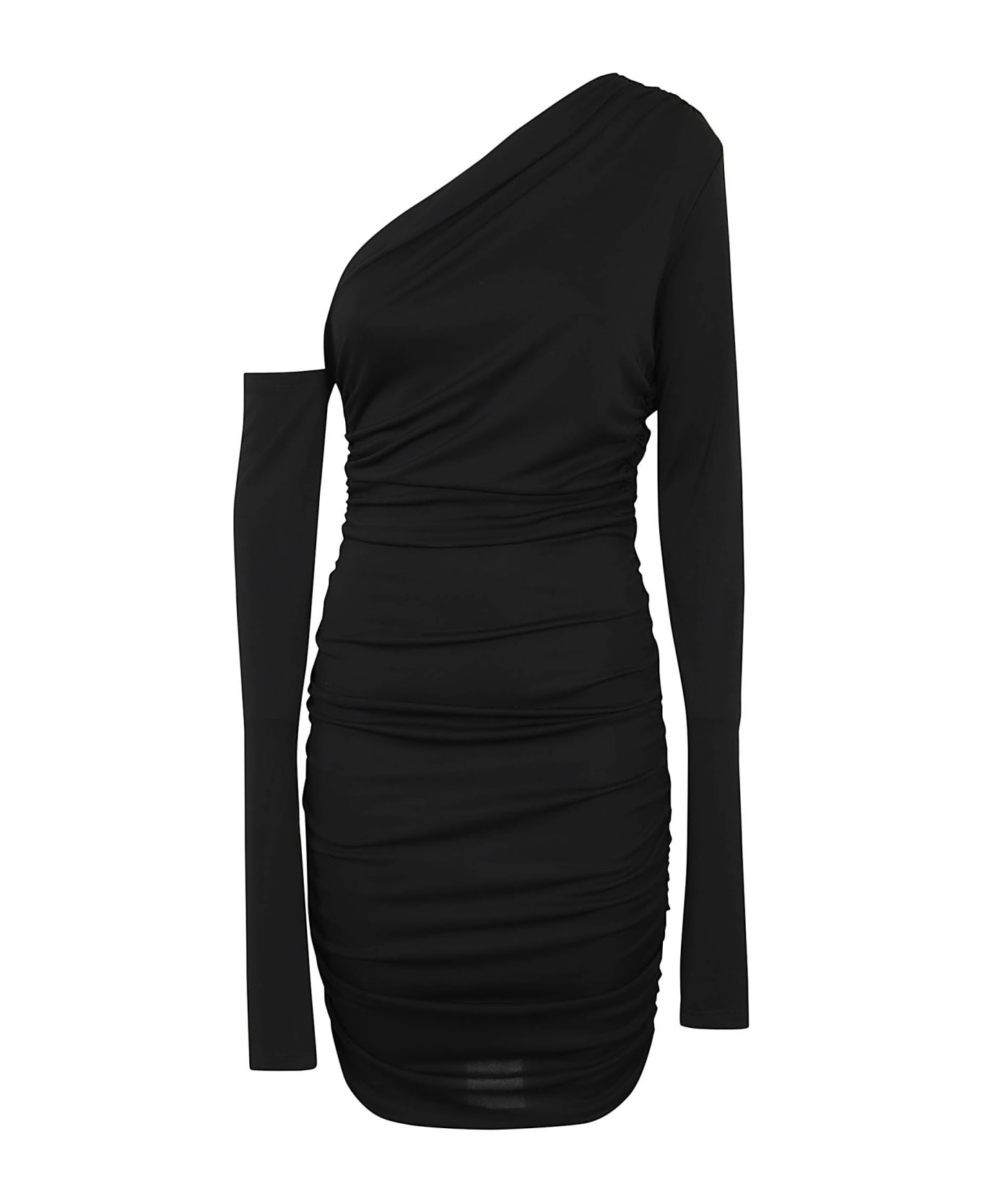 The Andamane Olimpia Mini - One Shoulder Draped Mini Dress - Black