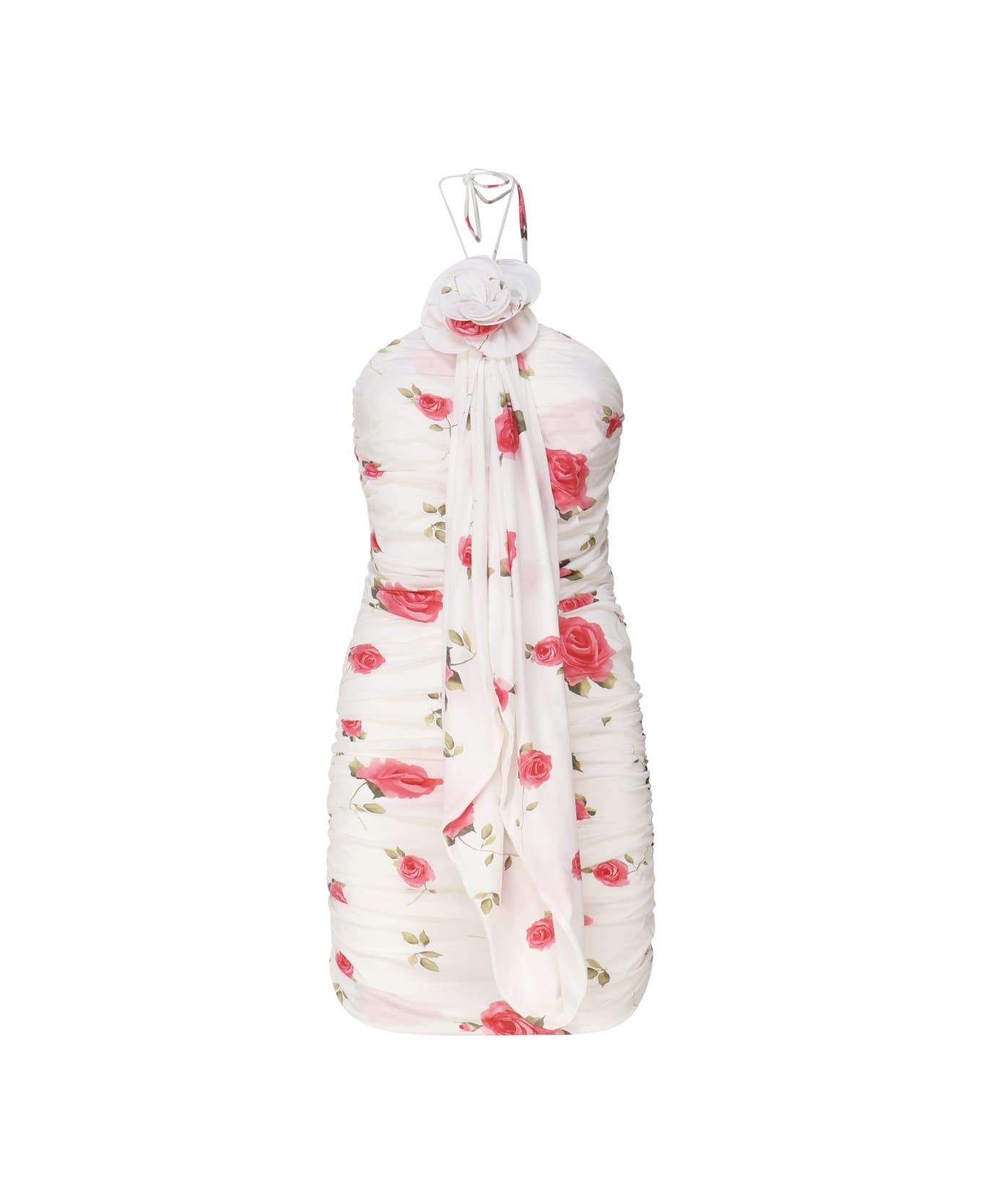 Magda Butrym Wrap Dress With Ruched Floral Applique And Cream Print - White ワンピース＆ドレス
