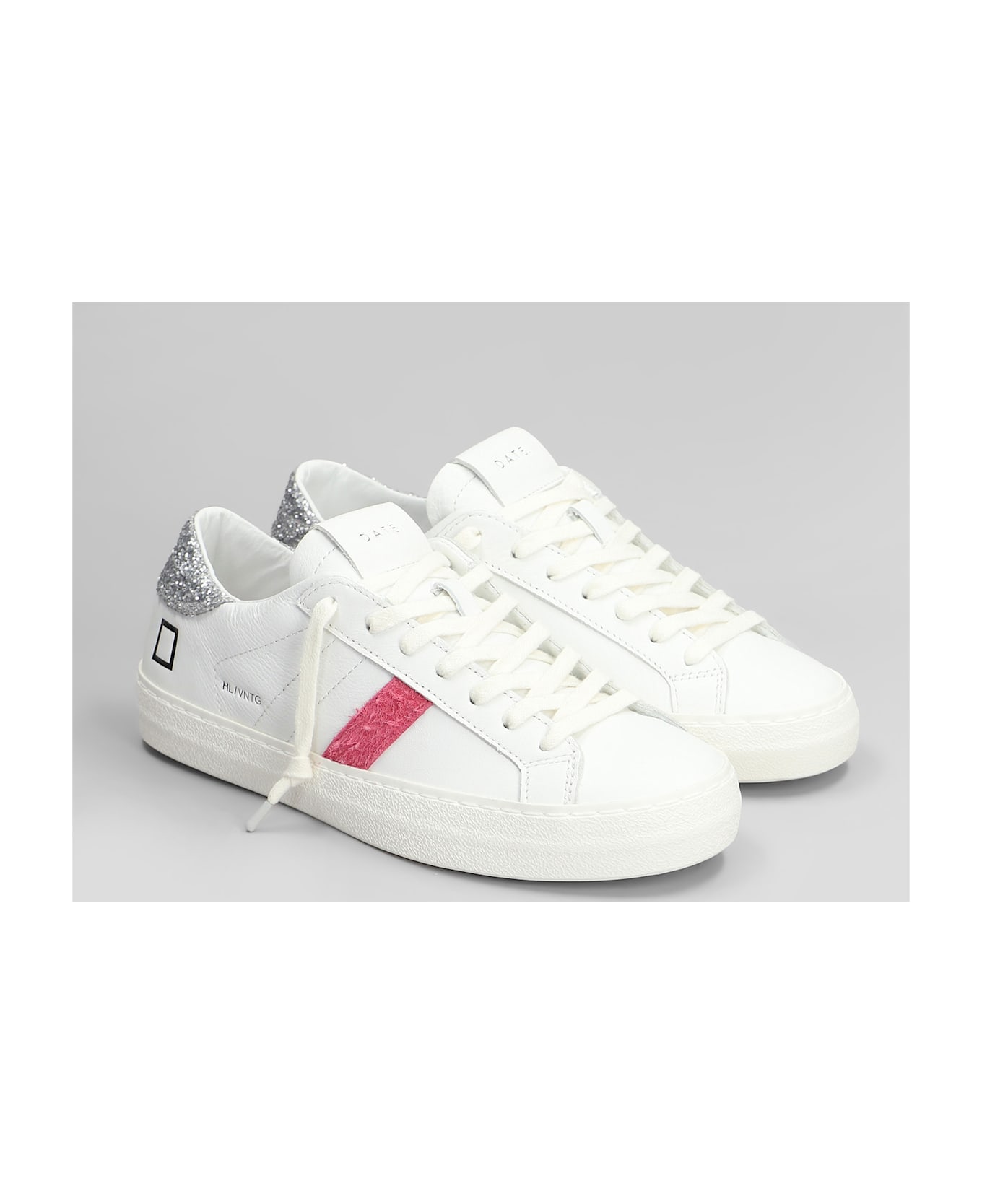 D.A.T.E. Hill Low Vintage Sneakers In White Leather - white