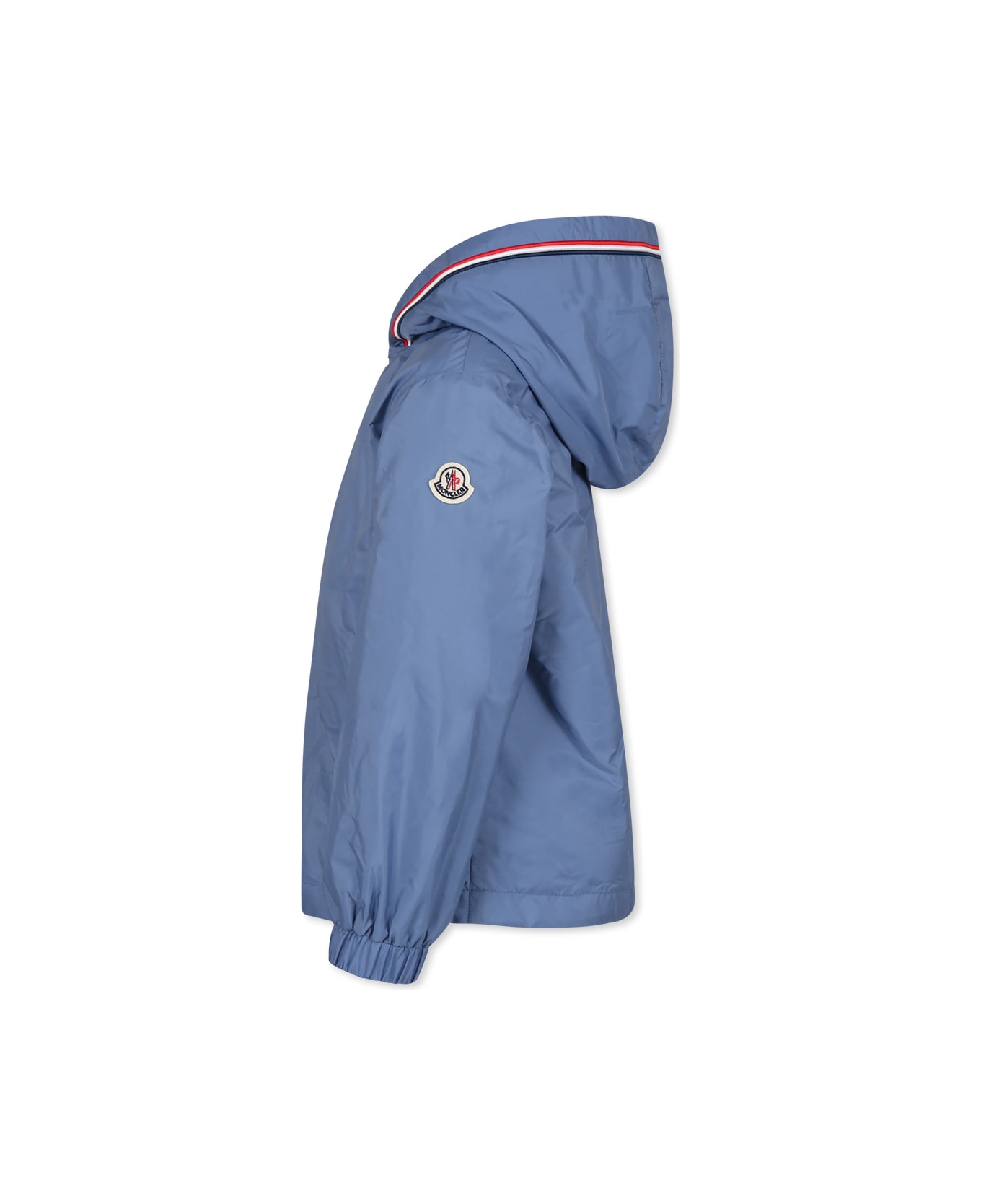 Moncler Light Blue Windbreaker Jacket For Boy With Logo - Light Blue