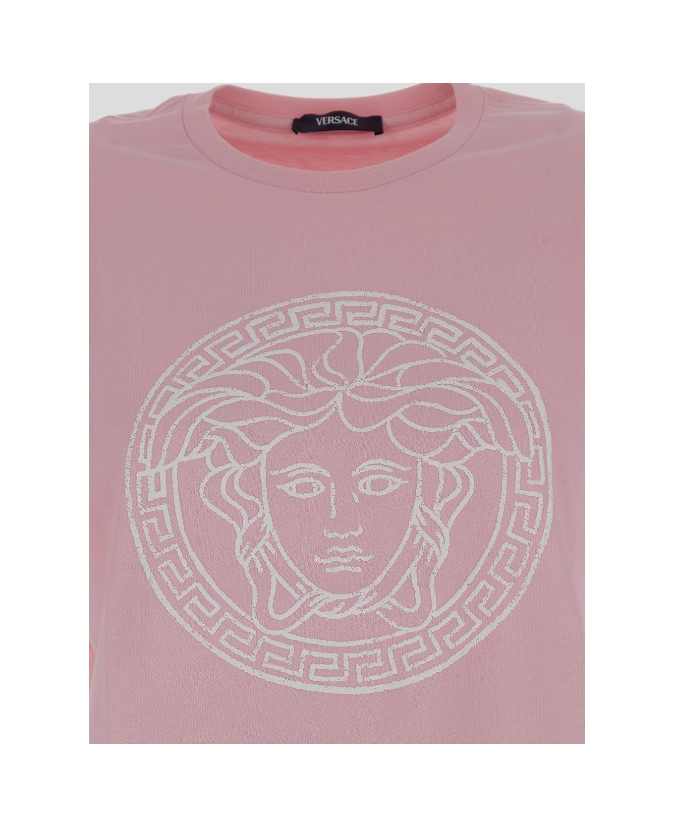 Versace Logo-printed Crewneck T-shirt - PASTEL PINK+WHITE