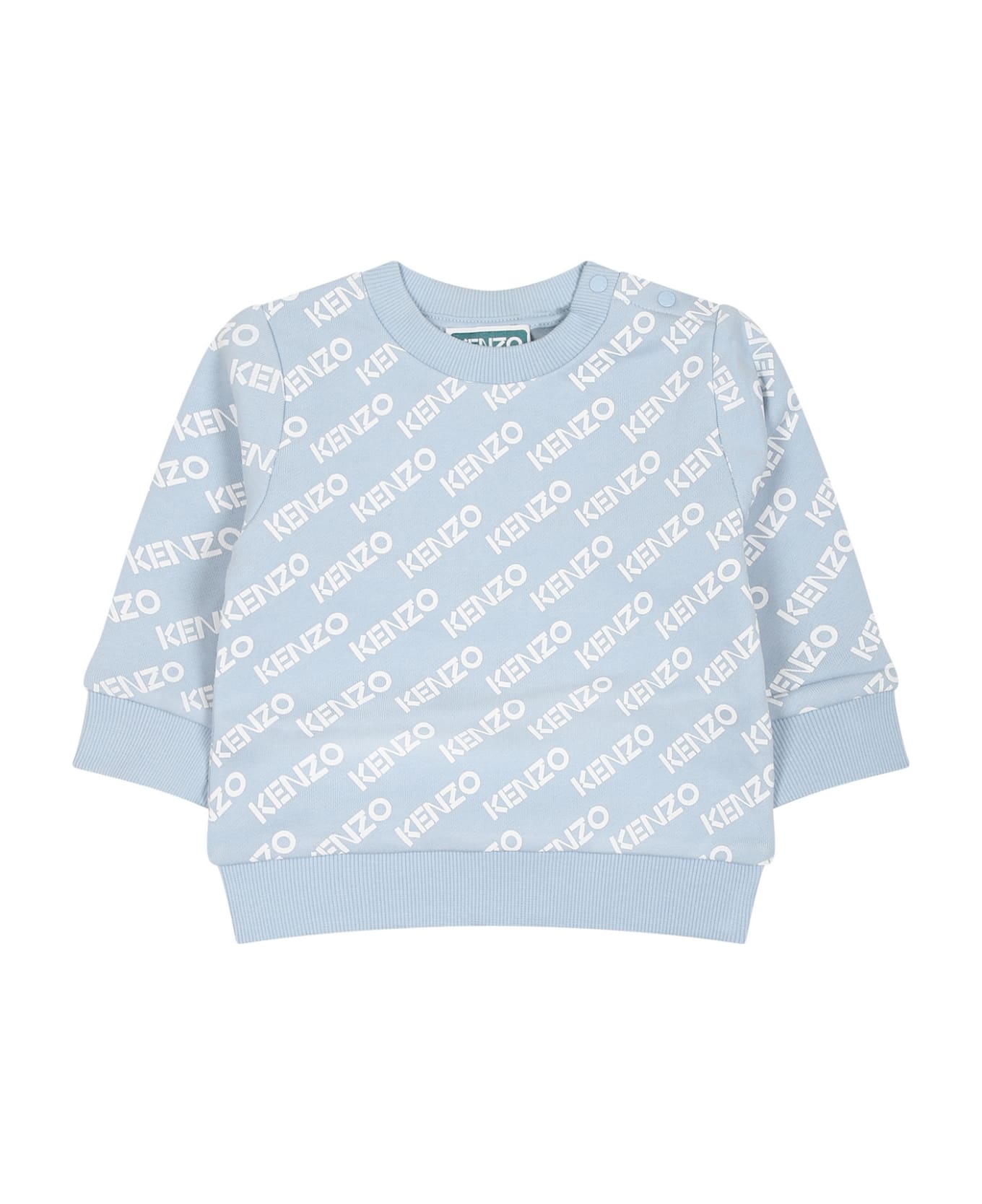 Kenzo Kids Light Blue Sweatshirt For Baby Boy With Logo - Light Blue ニットウェア＆スウェットシャツ