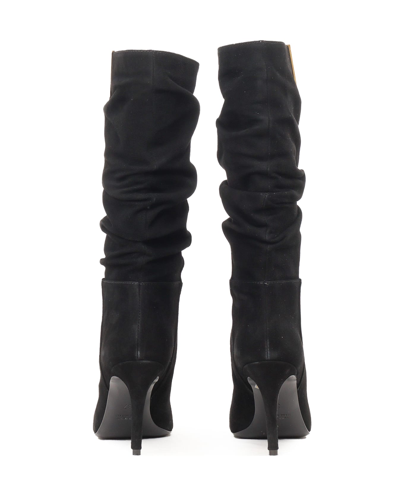 Via Roma 15 Golden V + Stiletto Heel Boots - BLACK