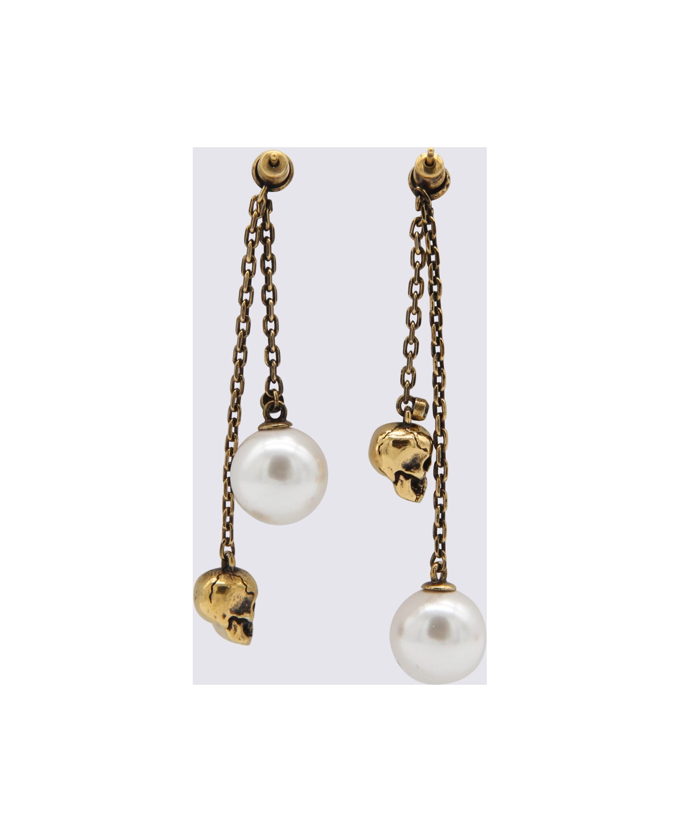 Alexander McQueen Antique Gold Metal And Pearl Skull Chain Earrings - MIX イヤリング