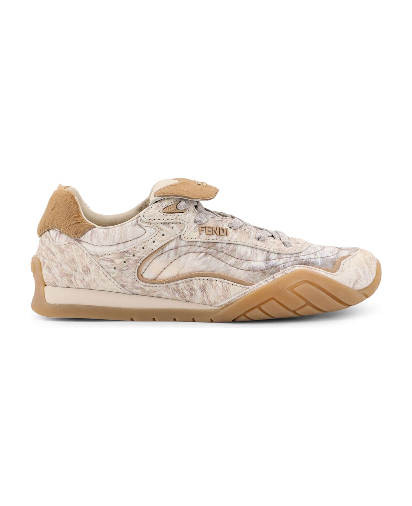 Fendi Wave Pulse Leather And Fabric Sneakers - Natur+natu+sand+bear