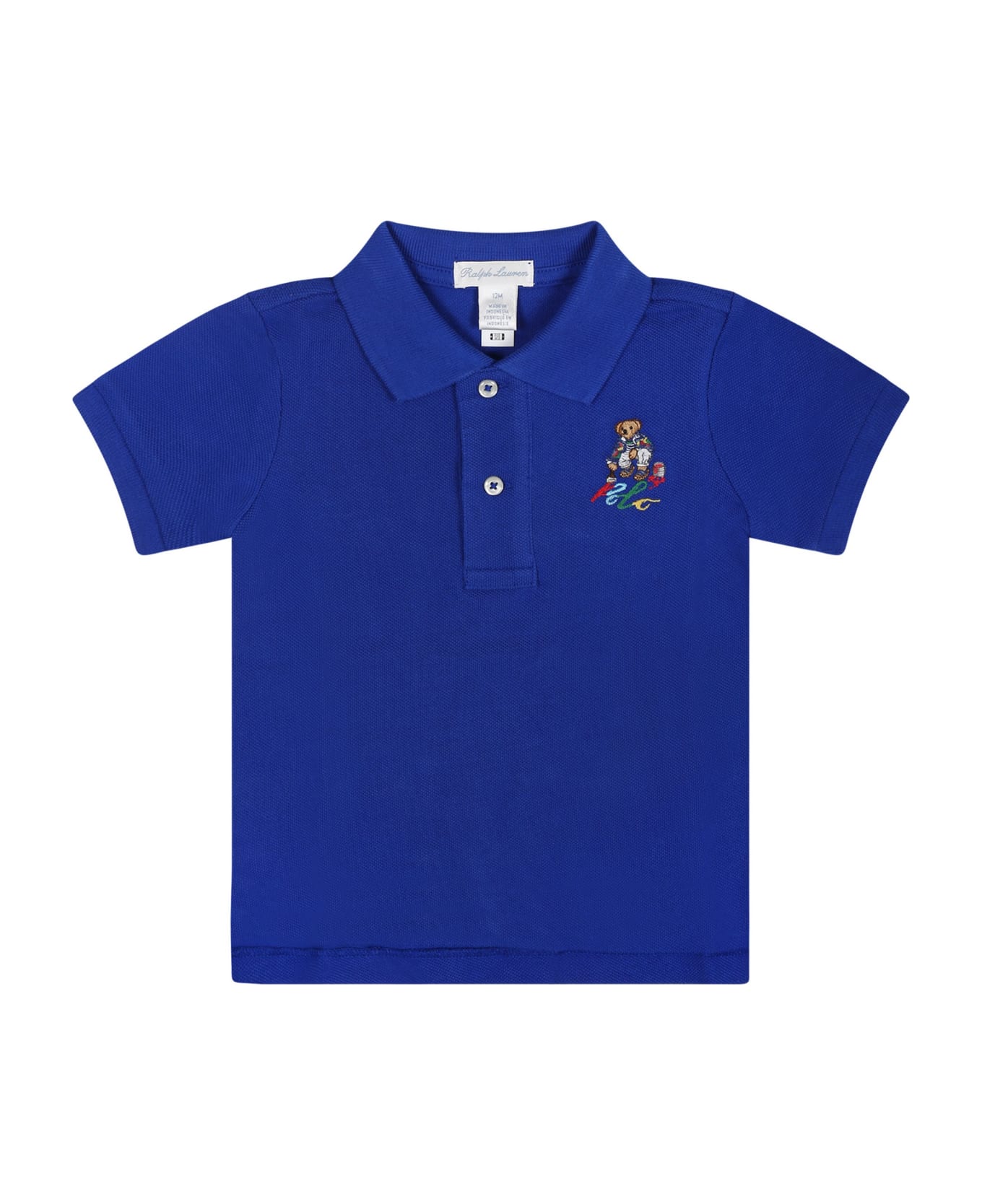 Ralph Lauren Blue Polo Shirt For Baby Boy With Polo Bear - Blue