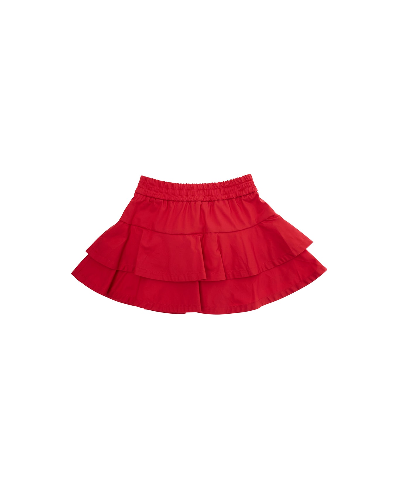 Monnalisa Red Skirt With Elastic Waist And Logo Patch On The Front In Cotton Blend Stretch Girl - Red ボトムス