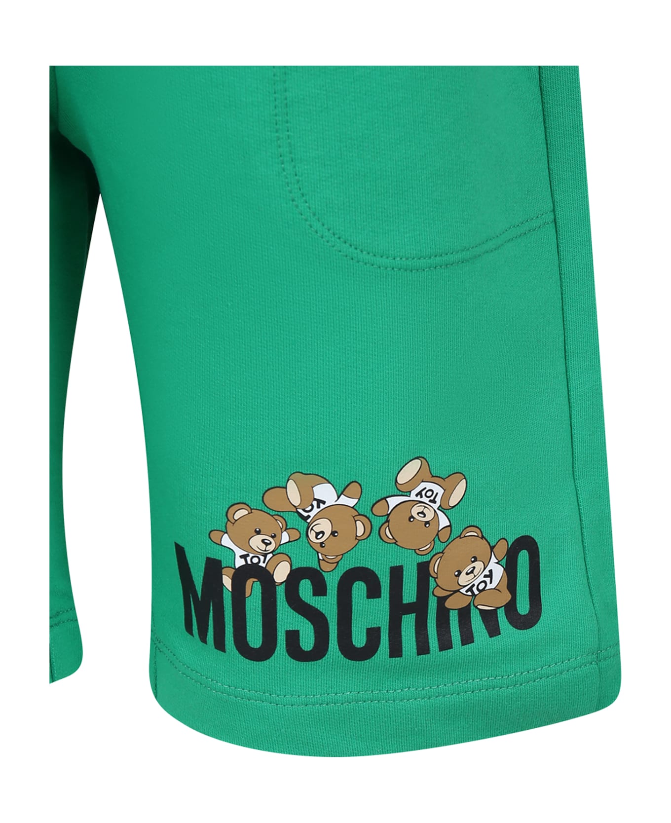 Moschino Green Shorts For Kids With Teddy Bears And Logo - Green