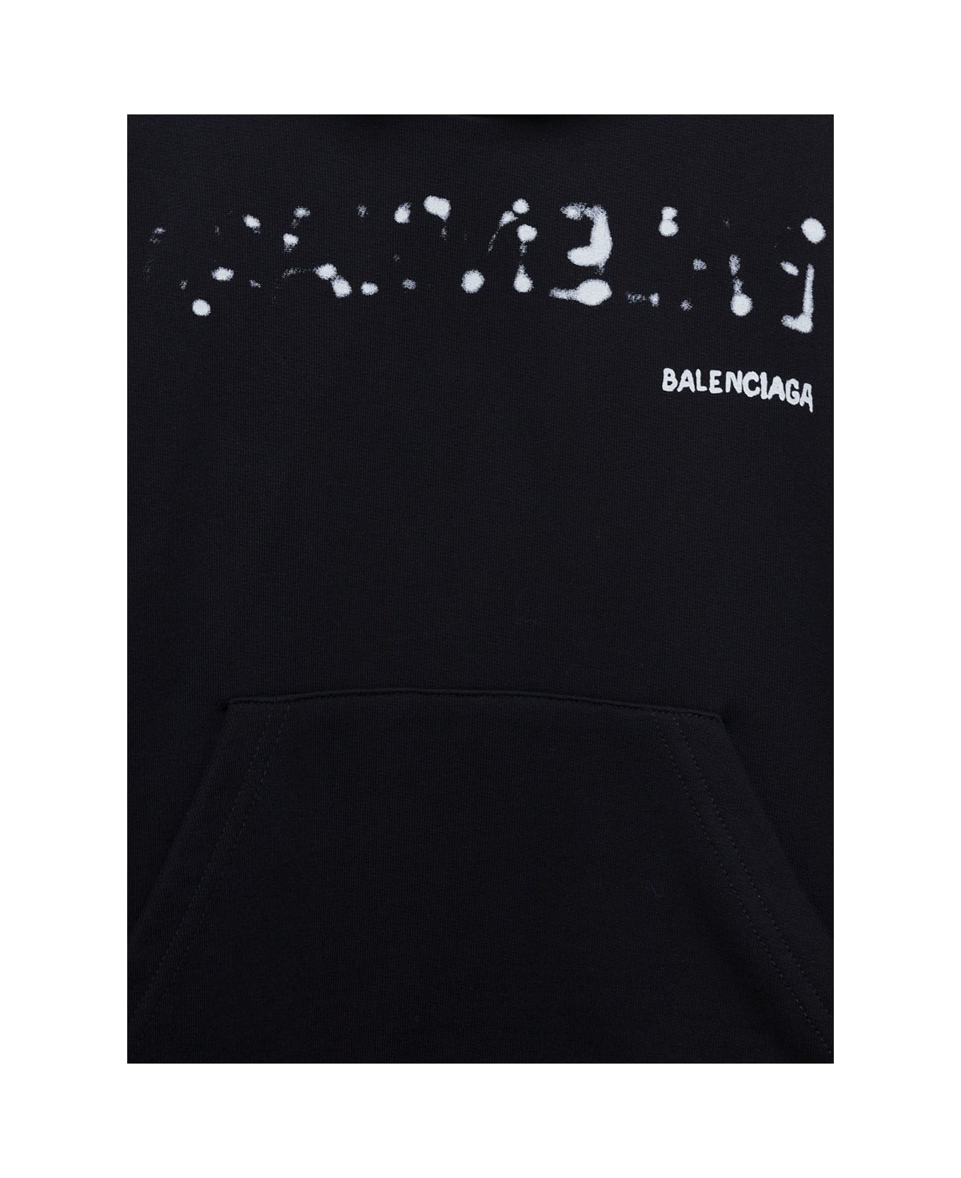 Balenciaga Black Long-sleeved Hoodie And 'hand Drawn' Print In Cotton Boy - BLACK