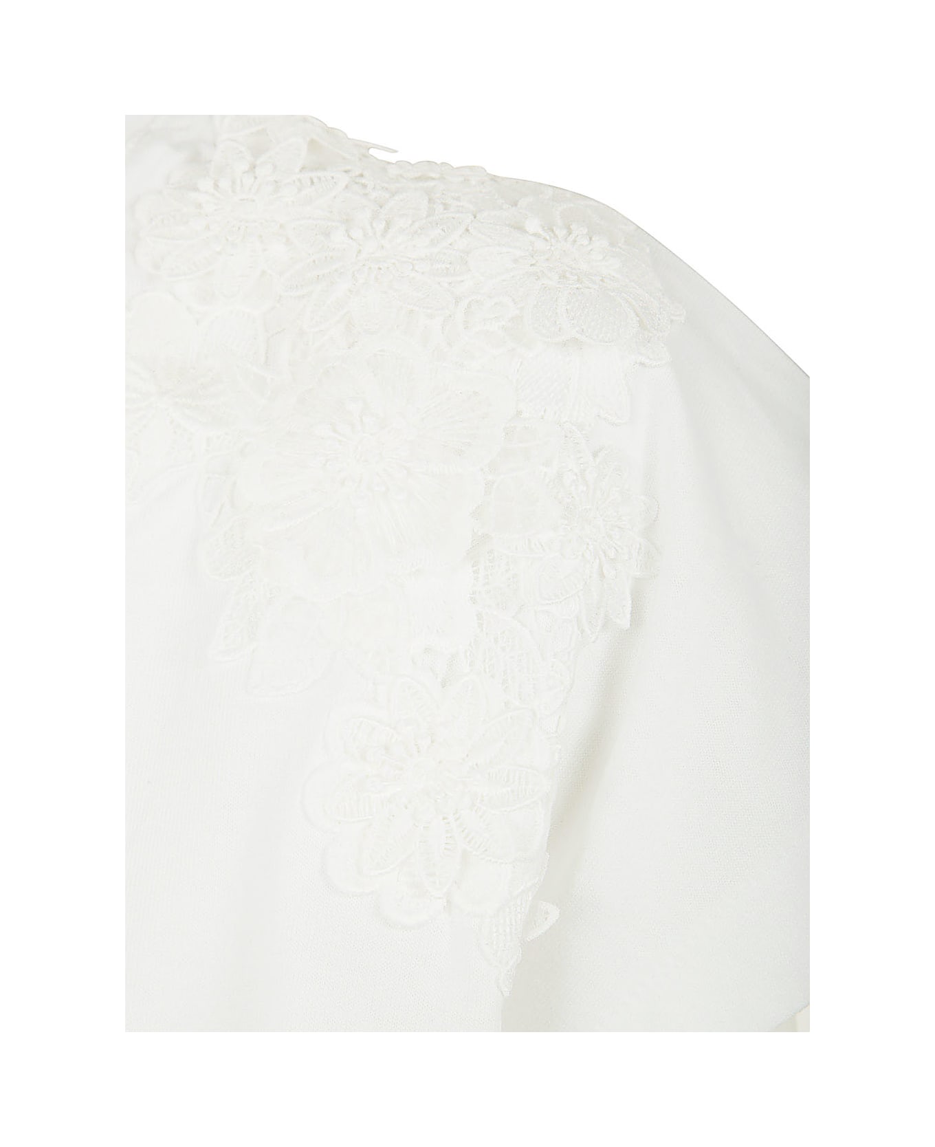 TwinSet Short Sleeve T-shirt With Embroidered Flowers - Optic White