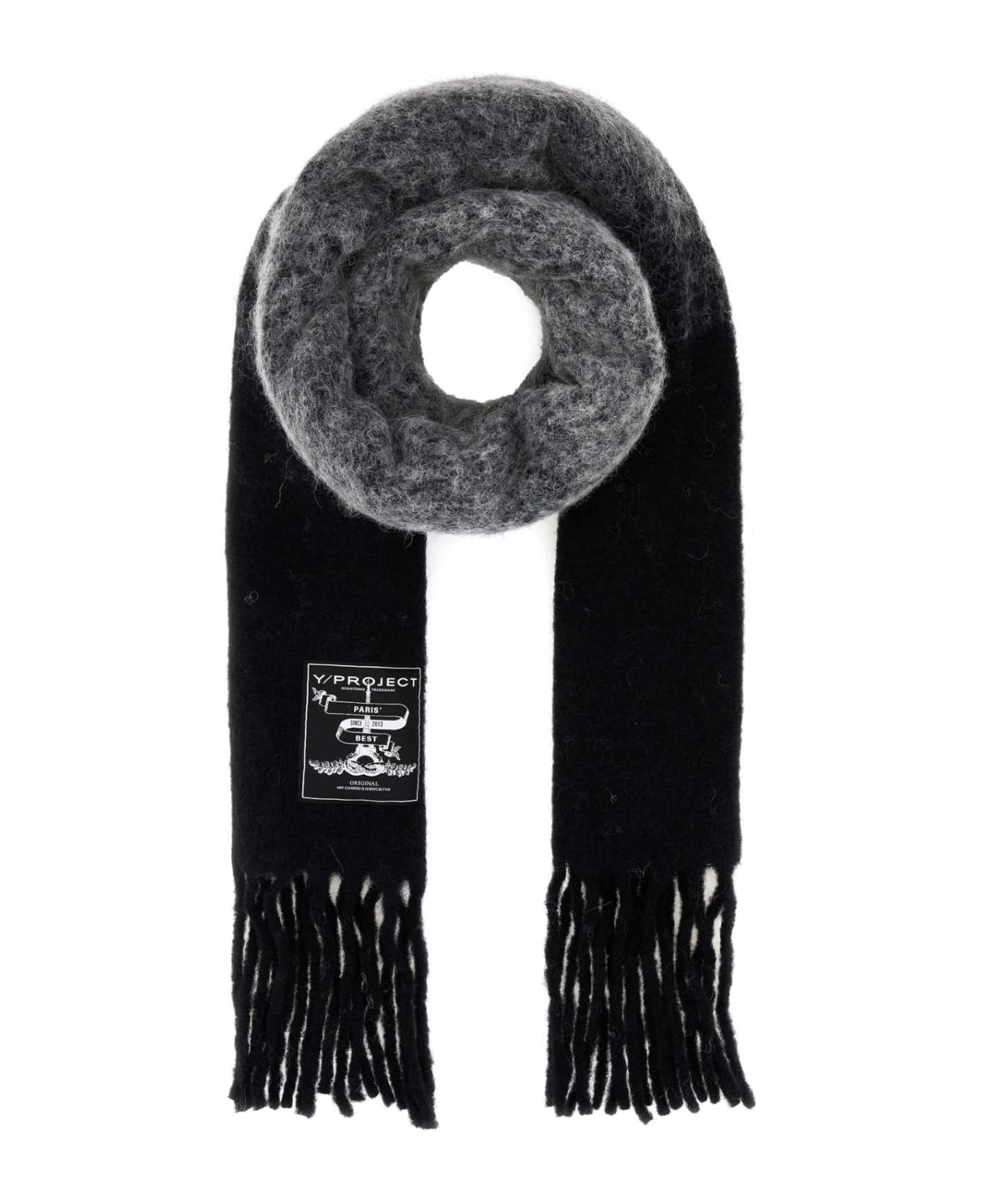 Y/Project Embroidered Mohair Blend Scarf - BLACK/GREY
