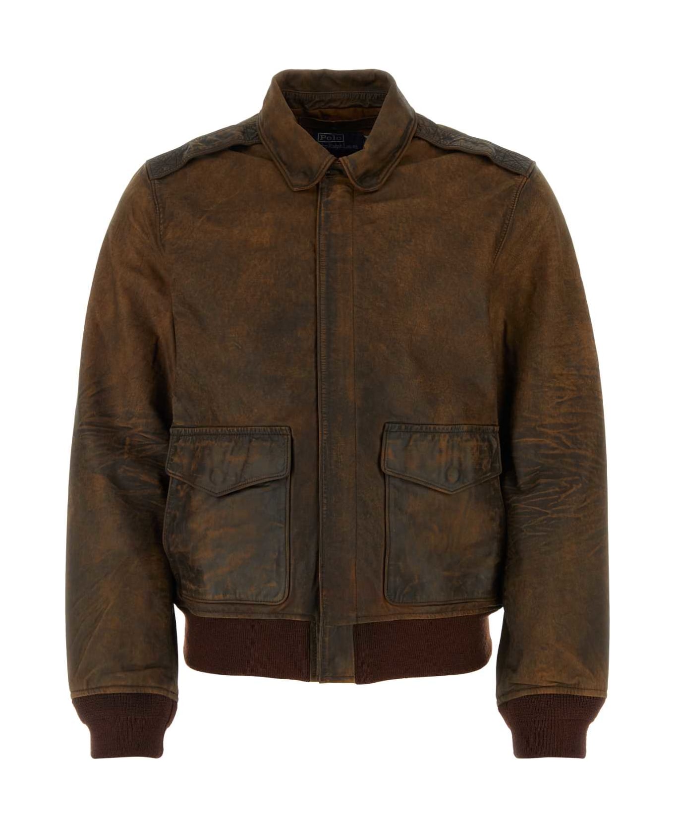 Polo Ralph Lauren Mud Leather Bomber Jacket - BROWNE