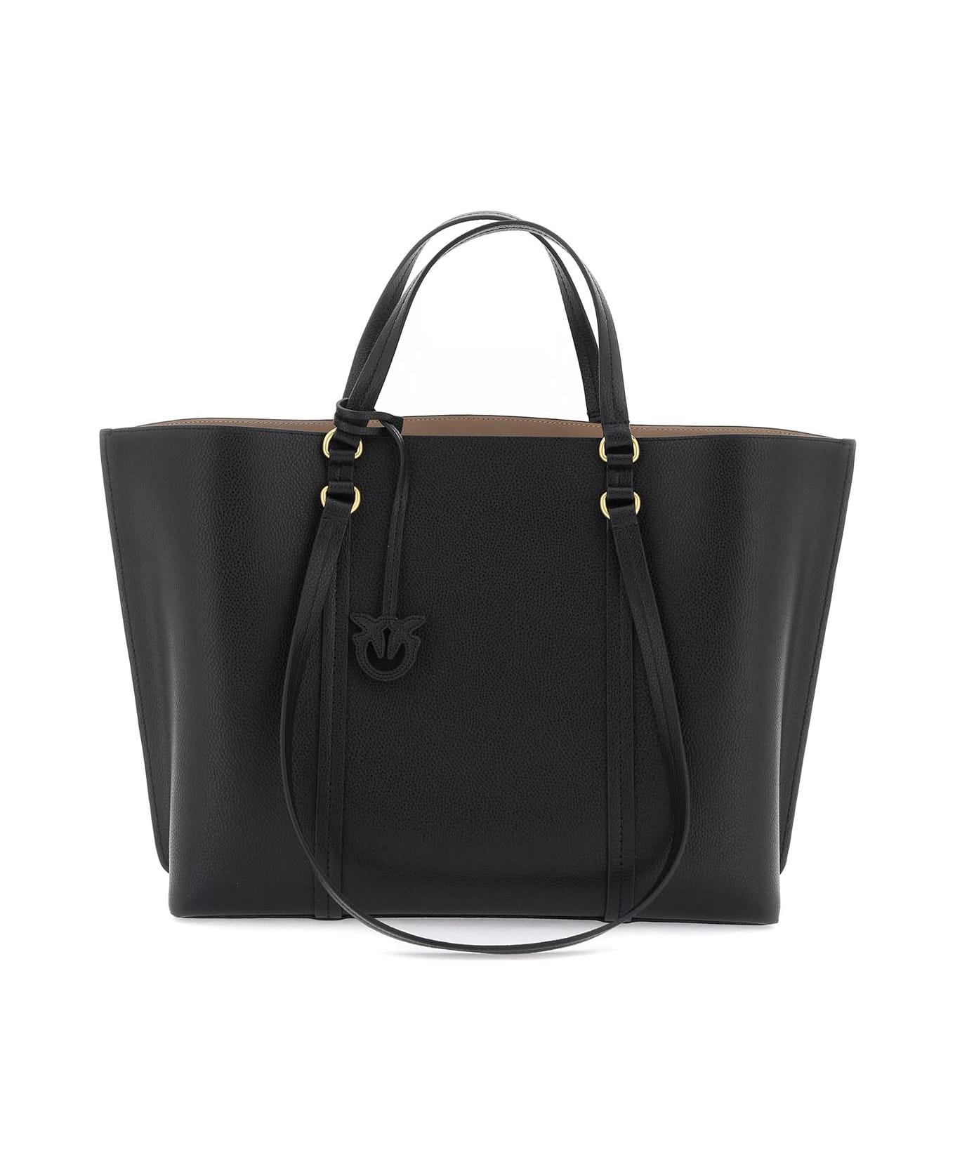 Pinko Large Leather Shopper Bag - NERO ANTIQUE GOLD (Black)