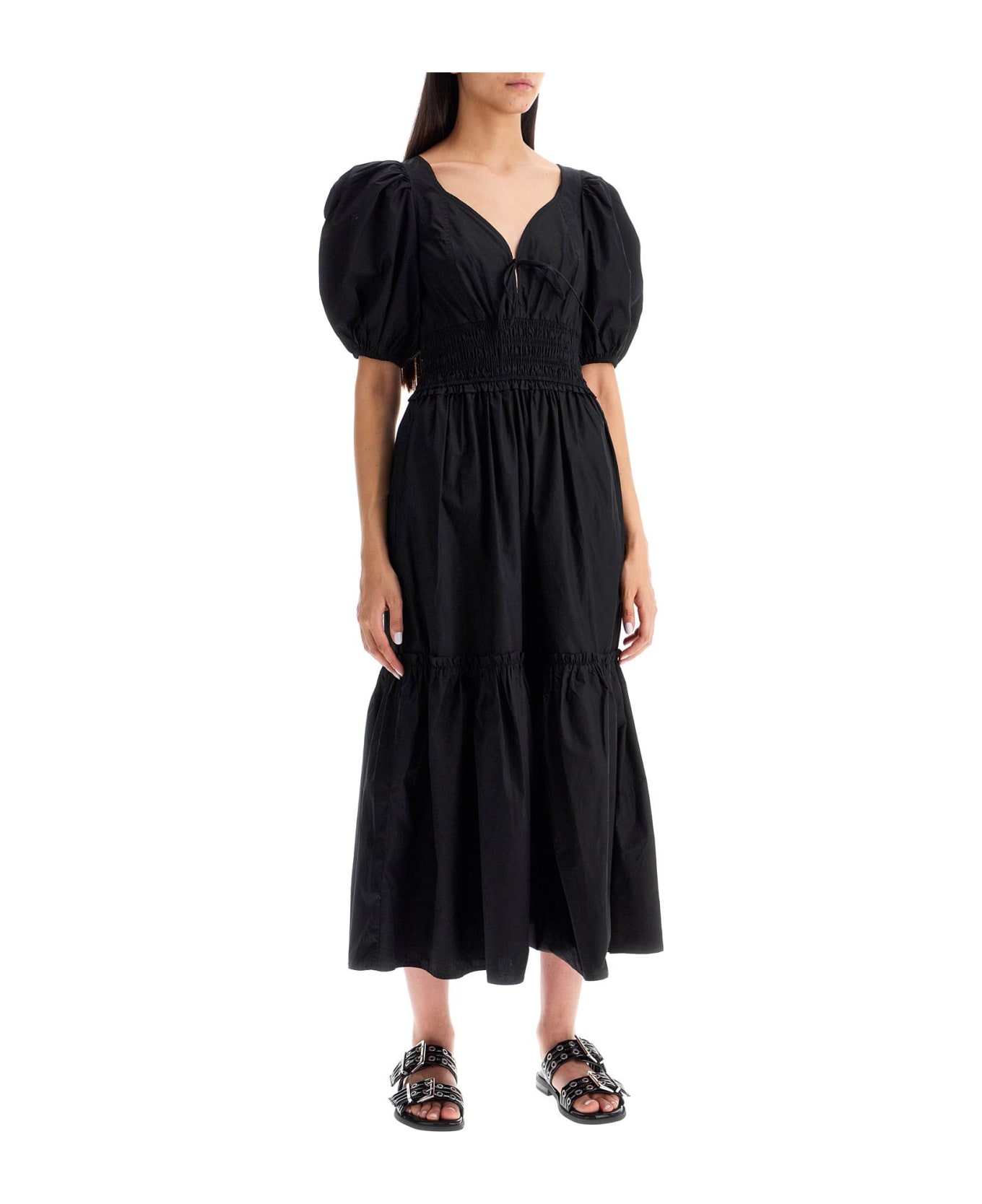 Ganni Black Cotton Maxi Dress - BLACK (Black)