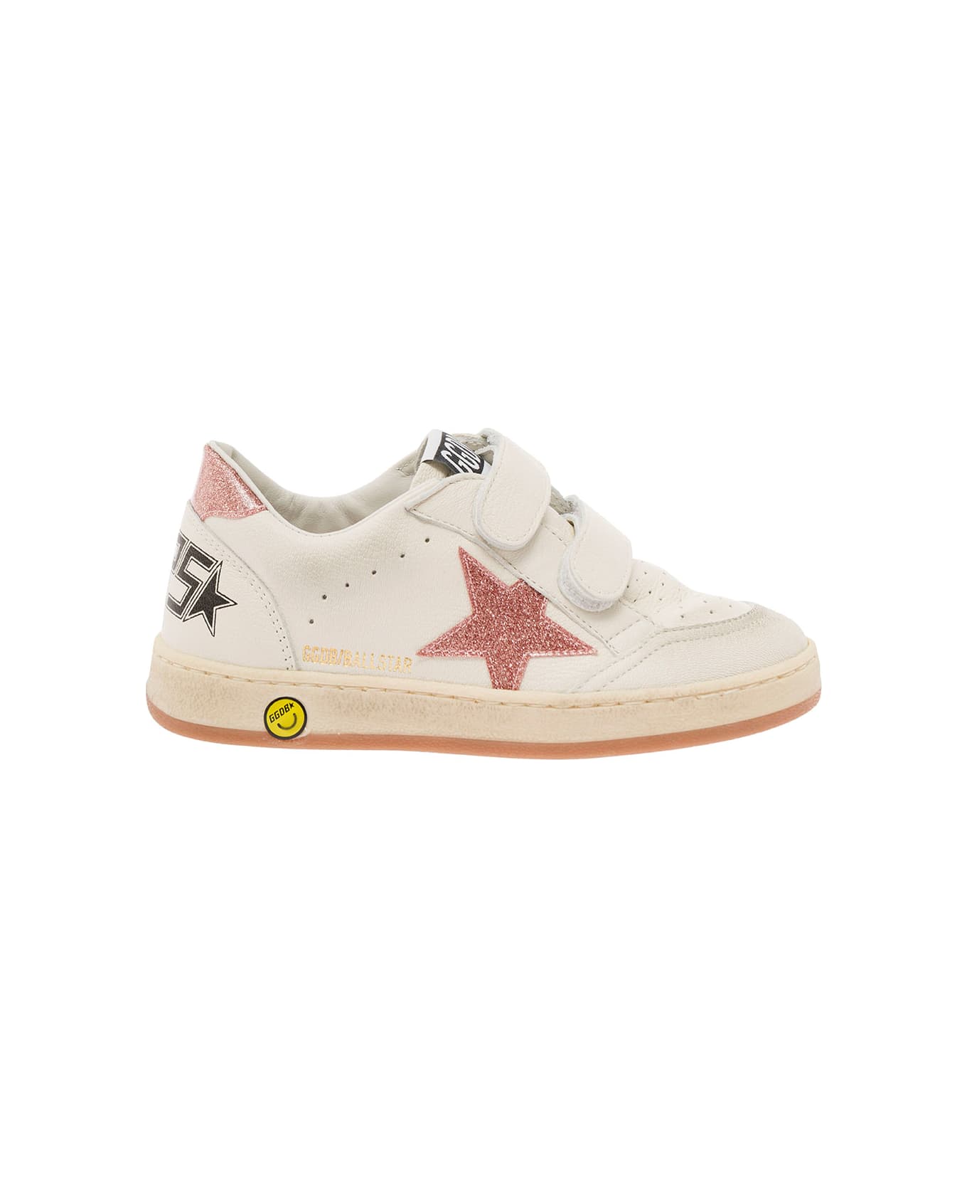 Golden Goose 'ball-star' White Low Top Sneakers With Glitter Star In Leather Girl - White シューズ
