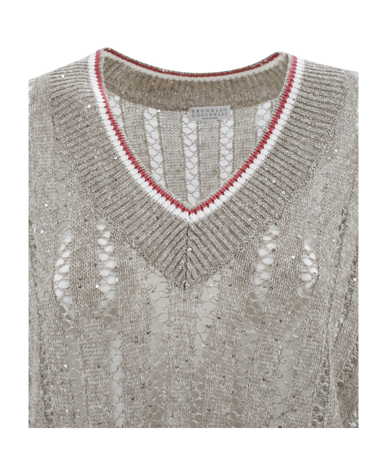 Brunello Cucinelli Ribbed Perforated T-shirt - Red