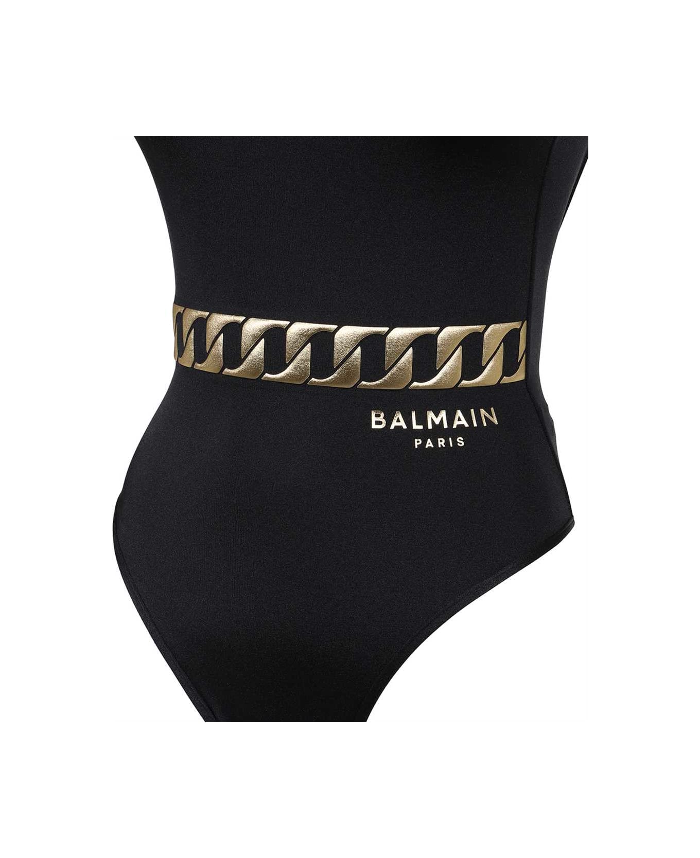 Balmain Printed One-piece Swimsuit - black