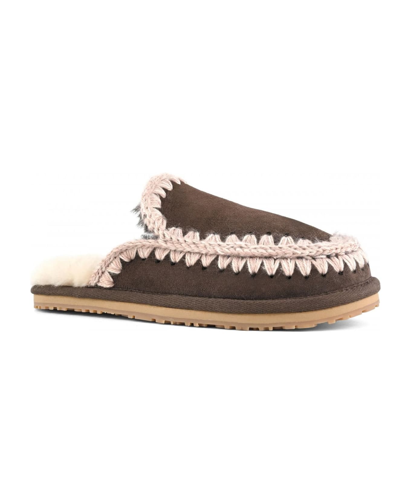 Mou Brown Suede Slipper Full Eskimo Stitch - Marrone