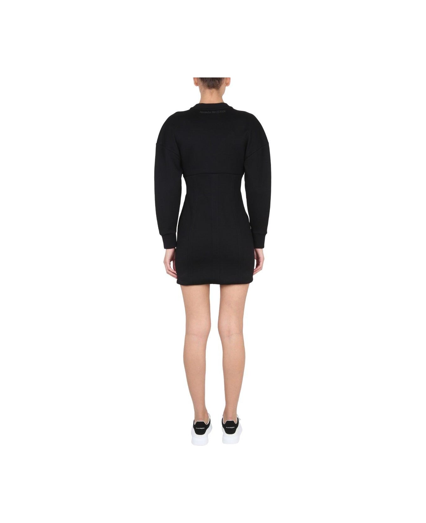 Alexander McQueen Zipped Long Sleeved Dress - Black