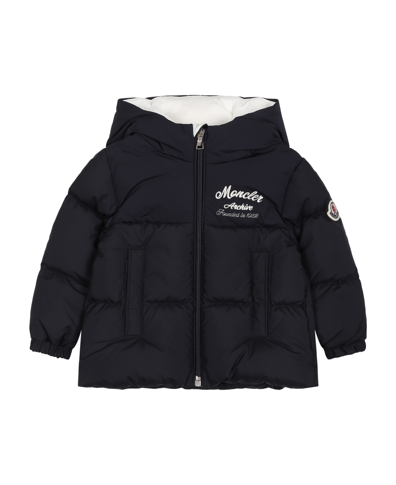 Moncler Blue Joe Down Jacket For Baby Boy With Logo - Blue