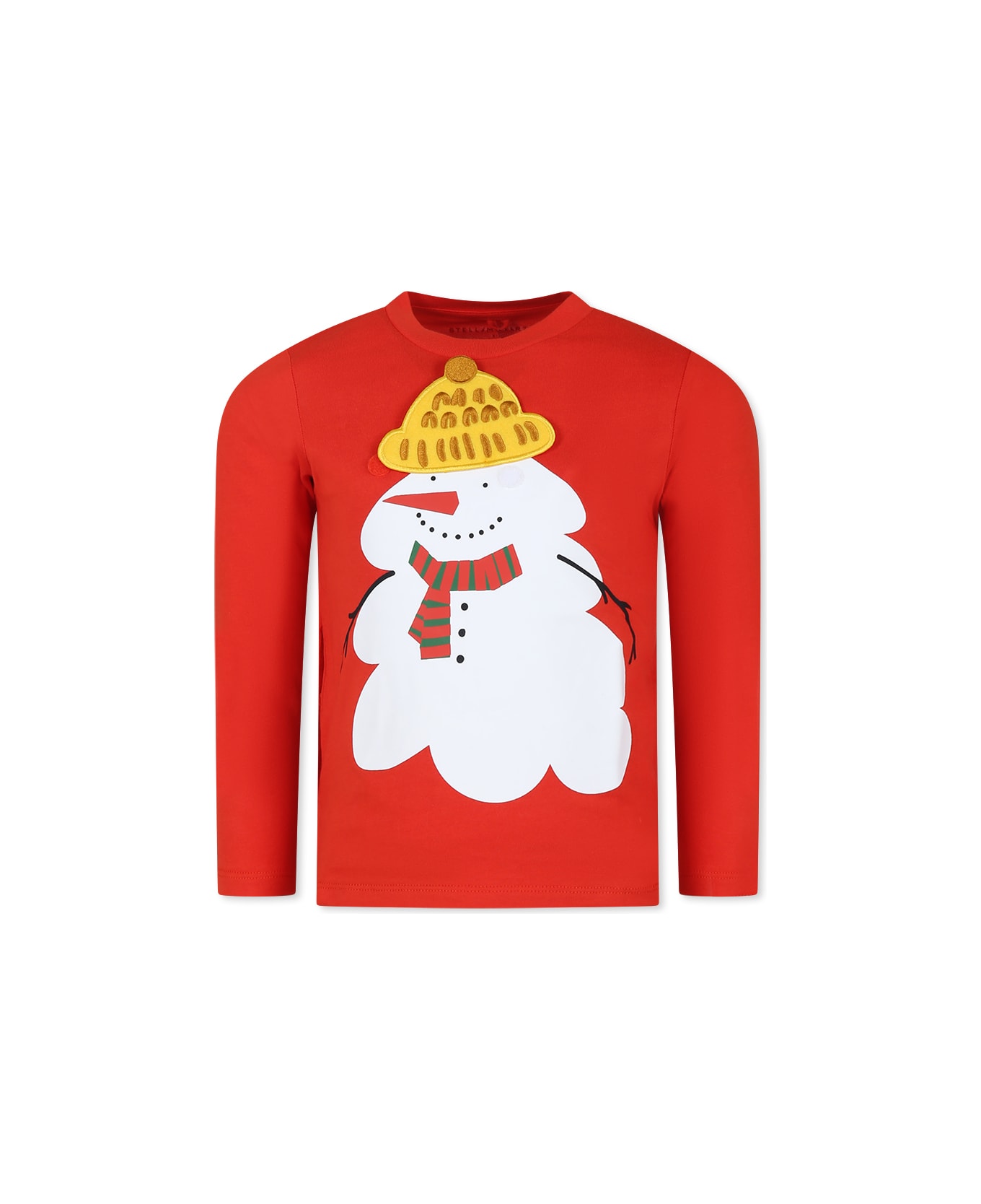 Stella McCartney Kids Red T-shirt For Kids With Snowman Print - Red