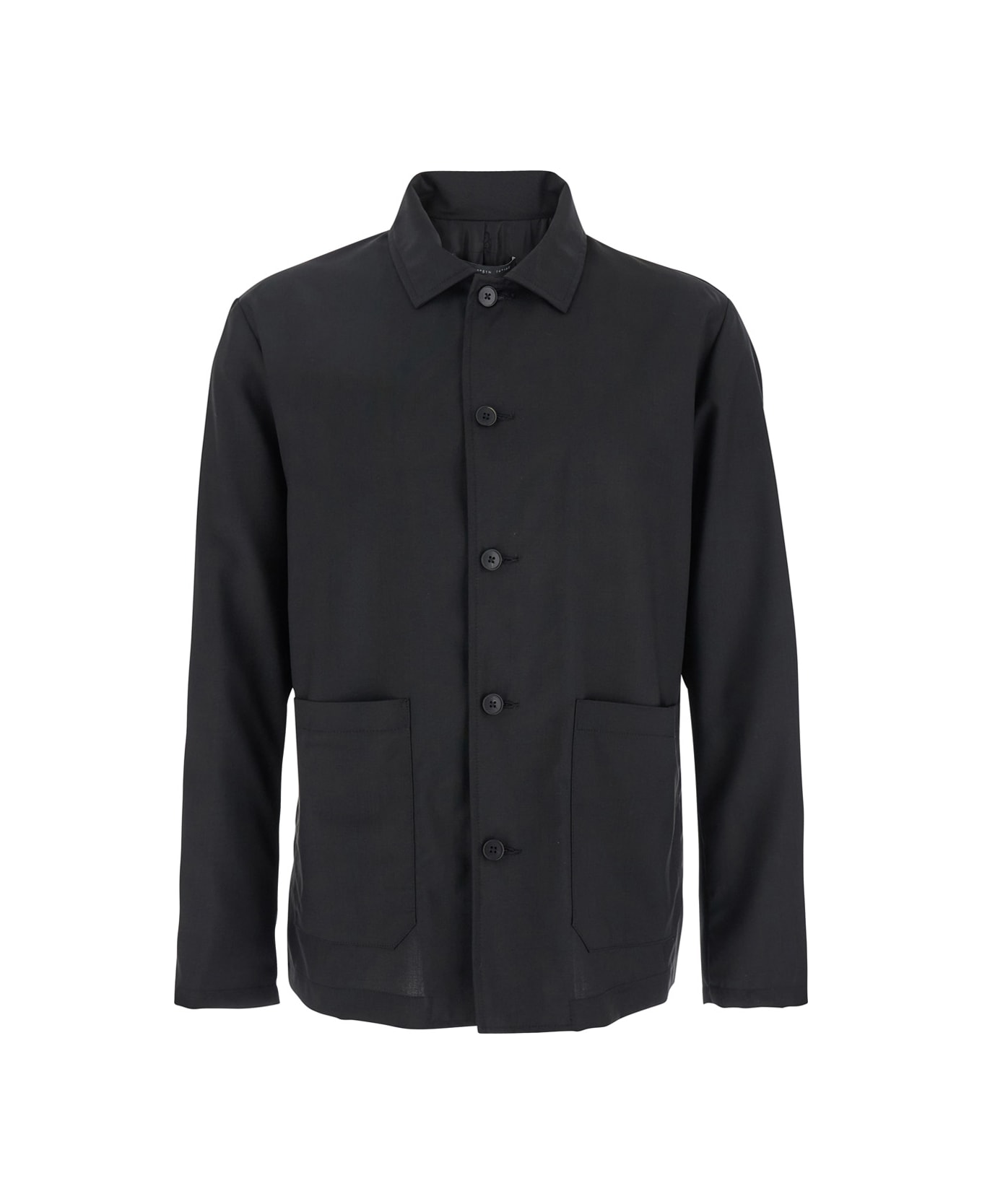 Low Brand Black Jacket With Classic Collar And Patch Pockets On The Front In Wool Man - Black