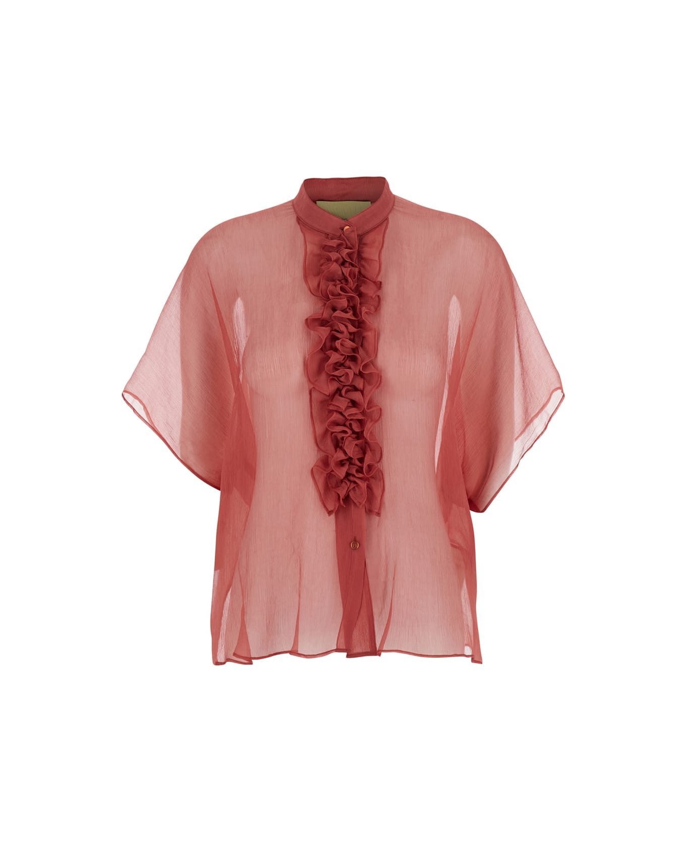 Momonì Red Shirt With Ruffles On The Front In Silk Woman - Red