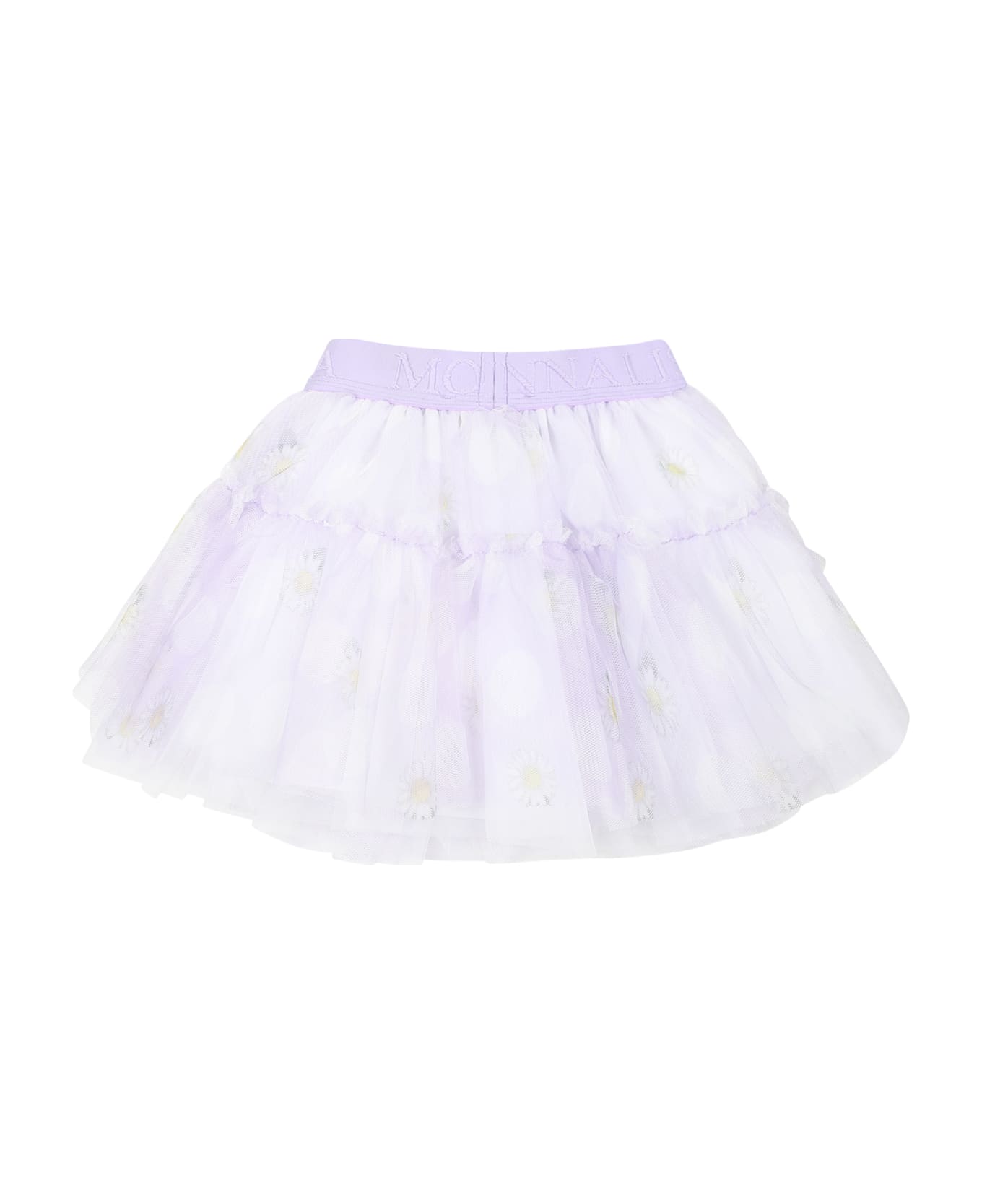 Monnalisa Purple Skirt For Baby Girl With Daisy Print - Violet ボトムス